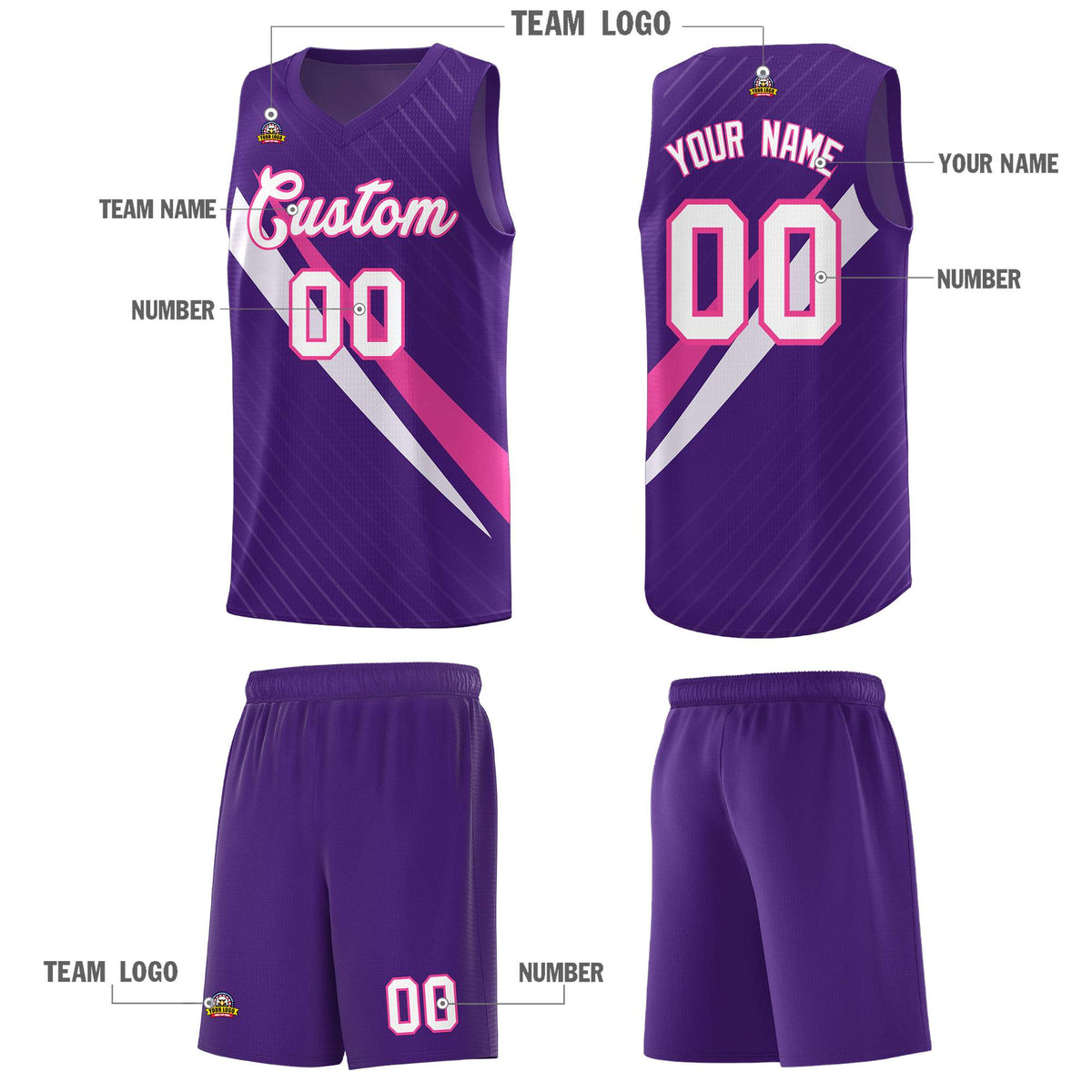 Custom Purple Diagonal Pinstripe Pattern Color Block Sports Uniform Basketball Jersey|KXKSHOP
