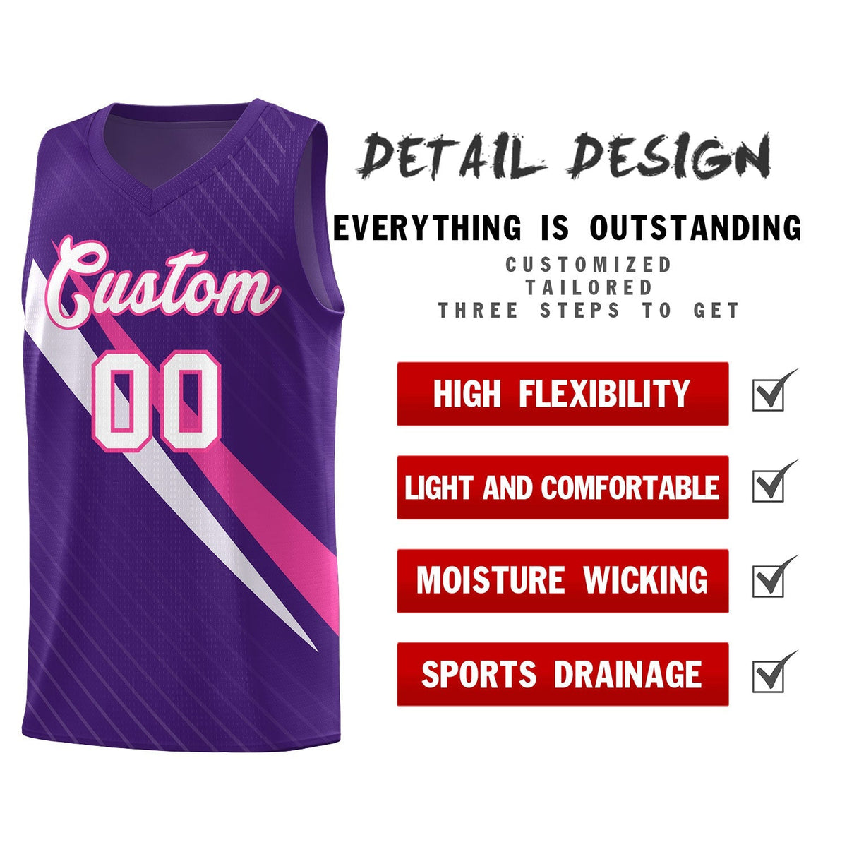 Custom Purple Diagonal Pinstripe Pattern Color Block Sports Uniform Basketball Jersey|KXKSHOP