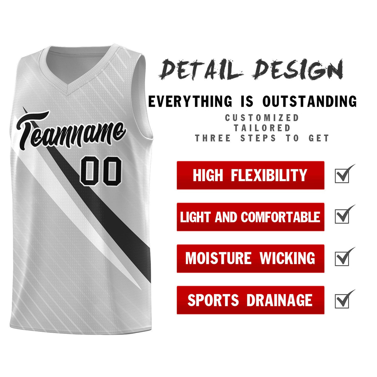 Custom Gray Diagonal Pinstripe Pattern Color Block Sports Uniform Basketball Jersey|KXKSHOP