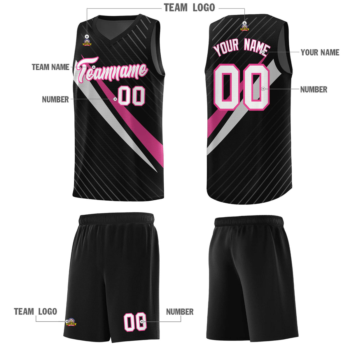 Custom Black Diagonal Pinstripe Pattern Color Block Sports Uniform Basketball Jersey|KXKSHOP
