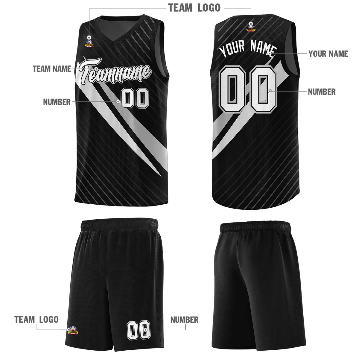 Custom Black Diagonal Pinstripe Pattern Color Block Sports Uniform Basketball Jersey|KXKSHOP