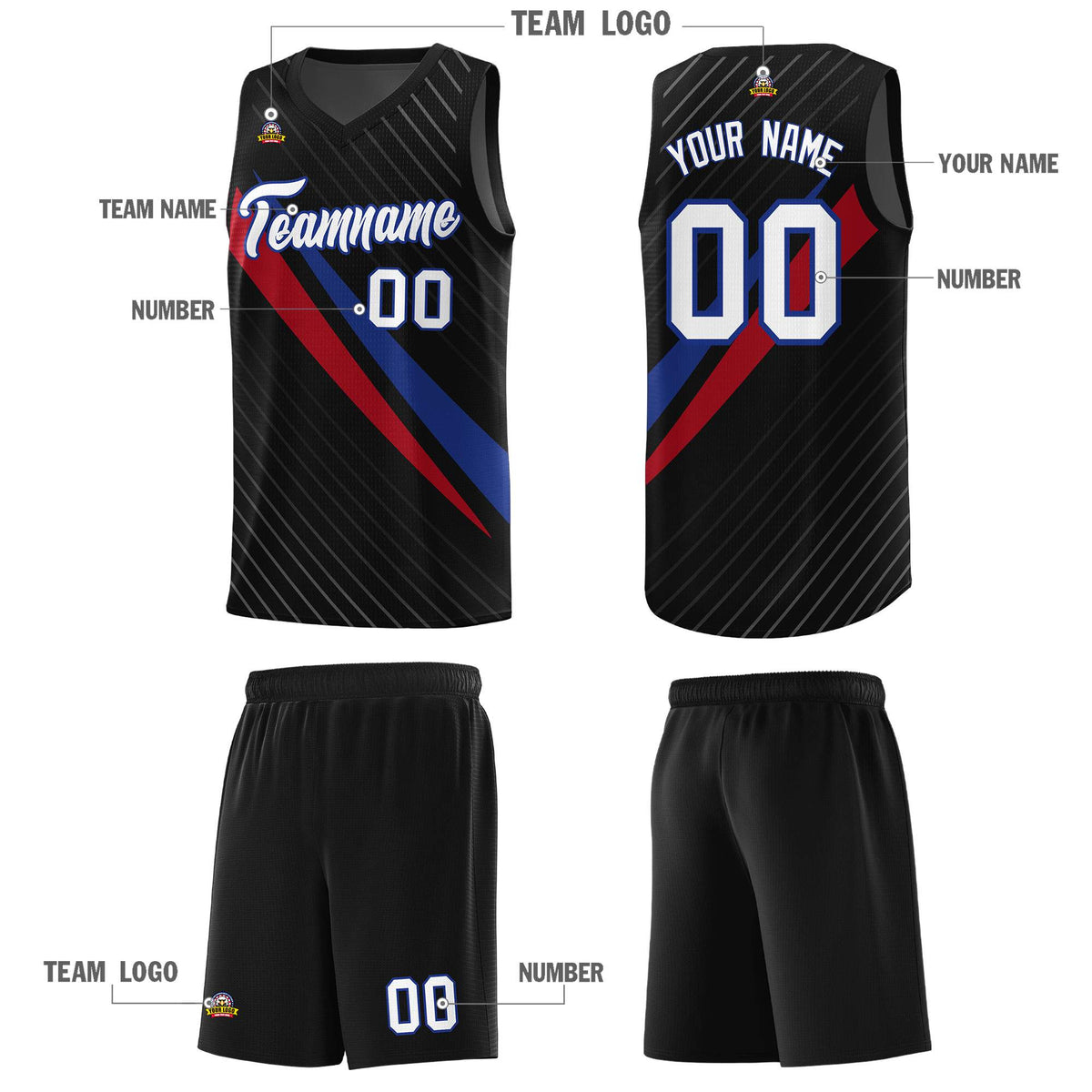 Custom Black Diagonal Pinstripe Pattern Color Block Sports Uniform Basketball Jersey|KXKSHOP