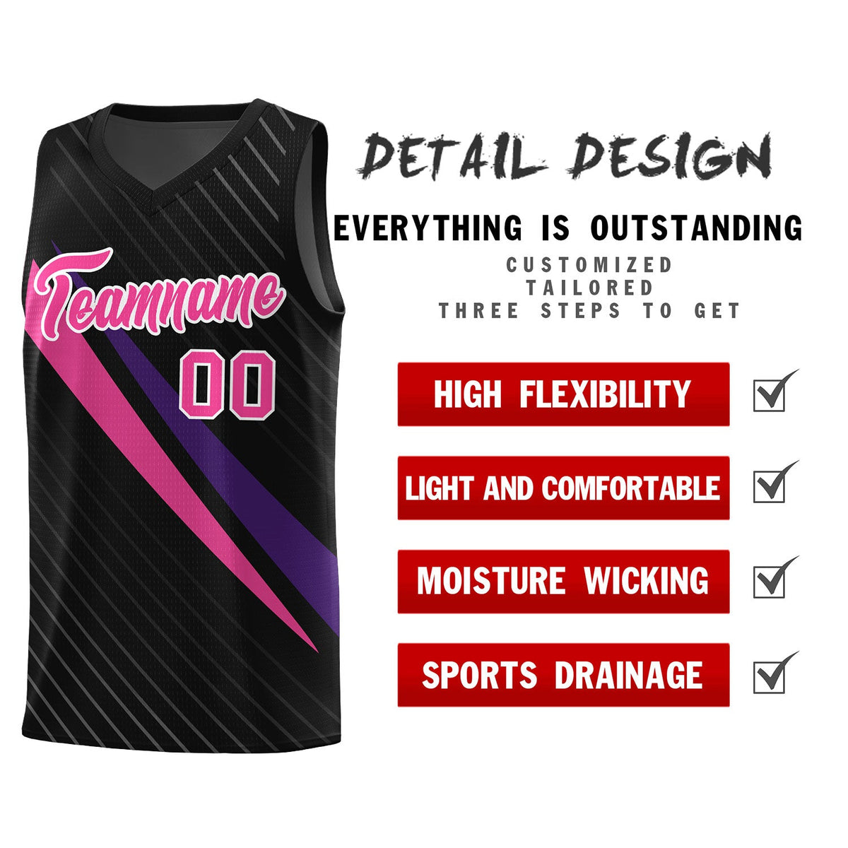 Custom Black Diagonal Pinstripe Pattern Color Block Sports Uniform Basketball Jersey|KXKSHOP