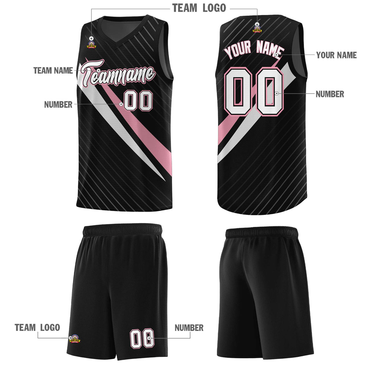 Custom Black Diagonal Pinstripe Pattern Color Block Sports Uniform Basketball Jersey|KXKSHOP