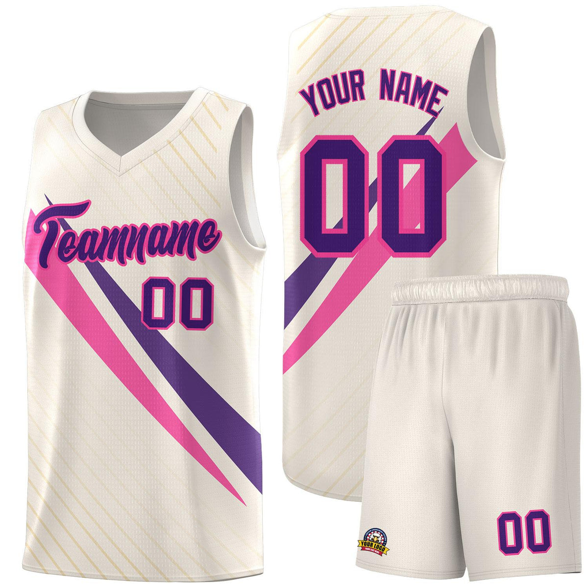 Custom Cream Diagonal Pinstripe Pattern Color Block Sports Uniform Basketball Jersey|KXKSHOP