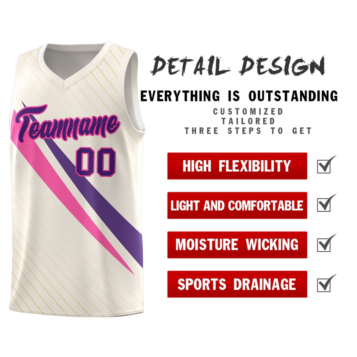 Custom Cream Diagonal Pinstripe Pattern Color Block Sports Uniform Basketball Jersey|KXKSHOP