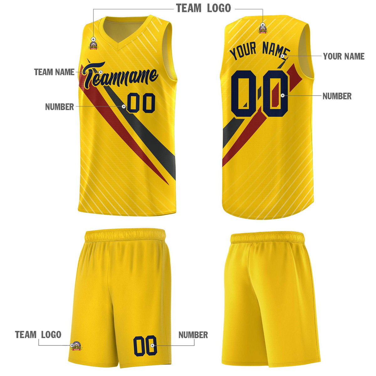Custom Gold Diagonal Pinstripe Pattern Color Block Sports Uniform Basketball Jersey|KXKSHOP