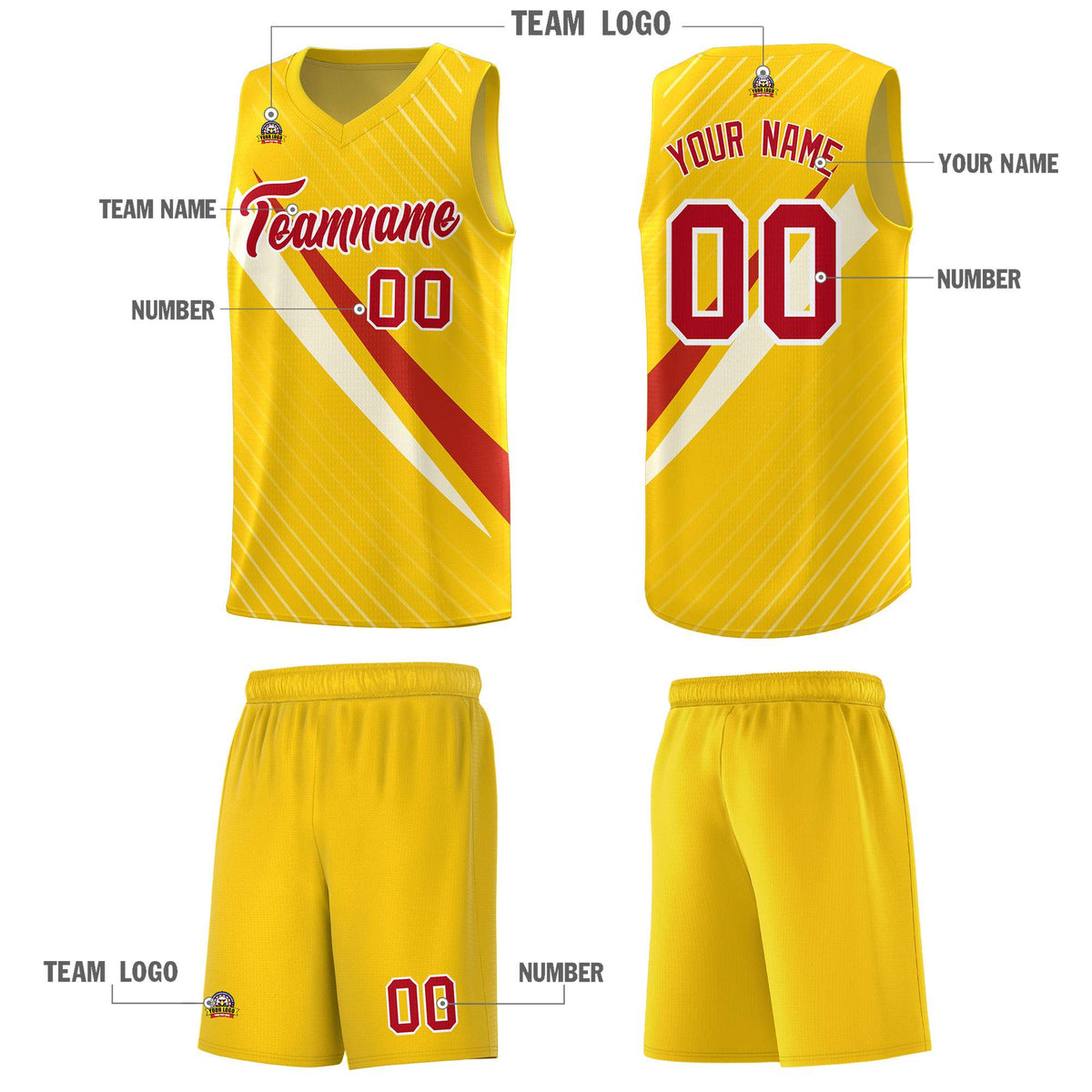 Custom Gold Diagonal Pinstripe Pattern Color Block Sports Uniform Basketball Jersey|KXKSHOP