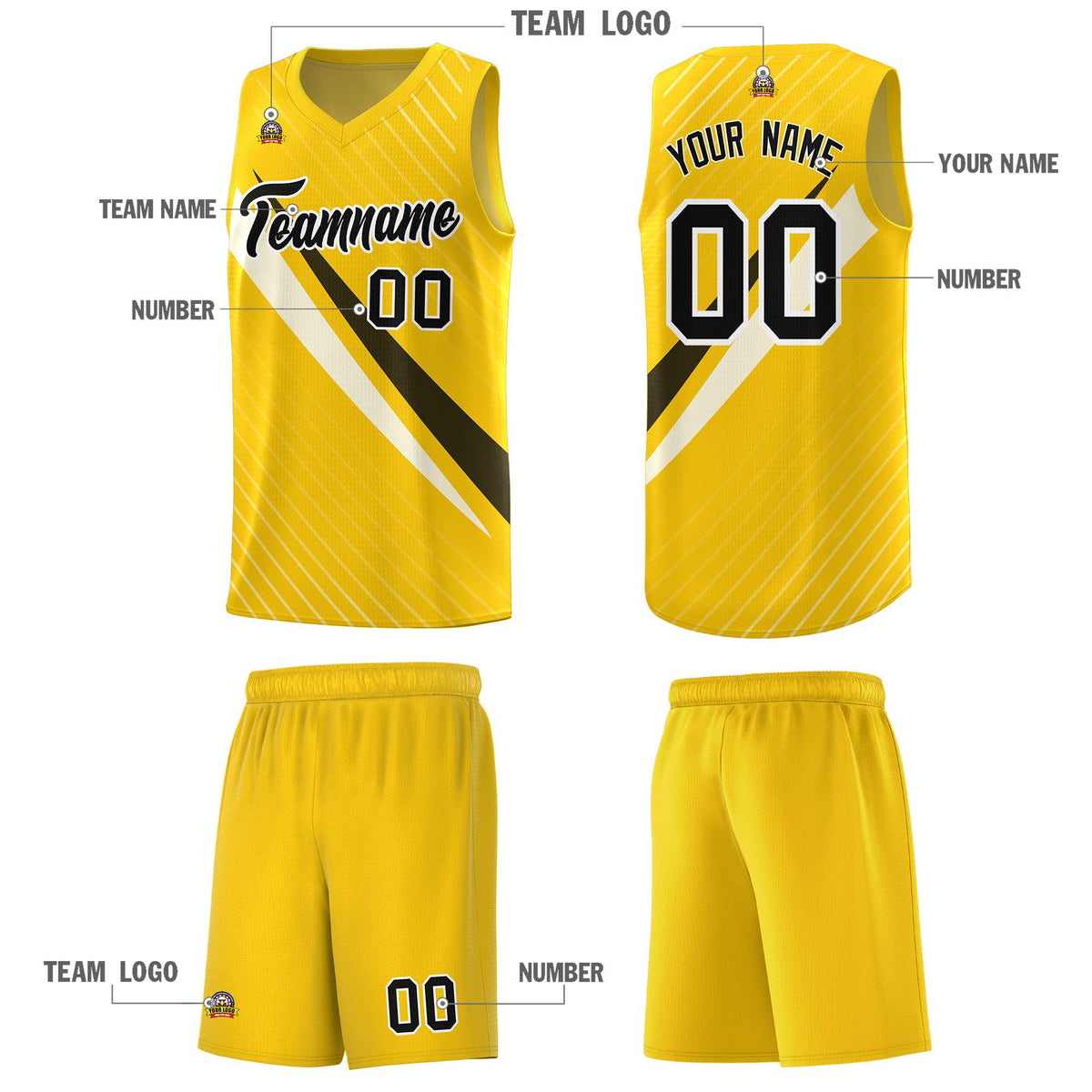 Custom Gold Diagonal Pinstripe Pattern Color Block Sports Uniform Basketball Jersey|KXKSHOP