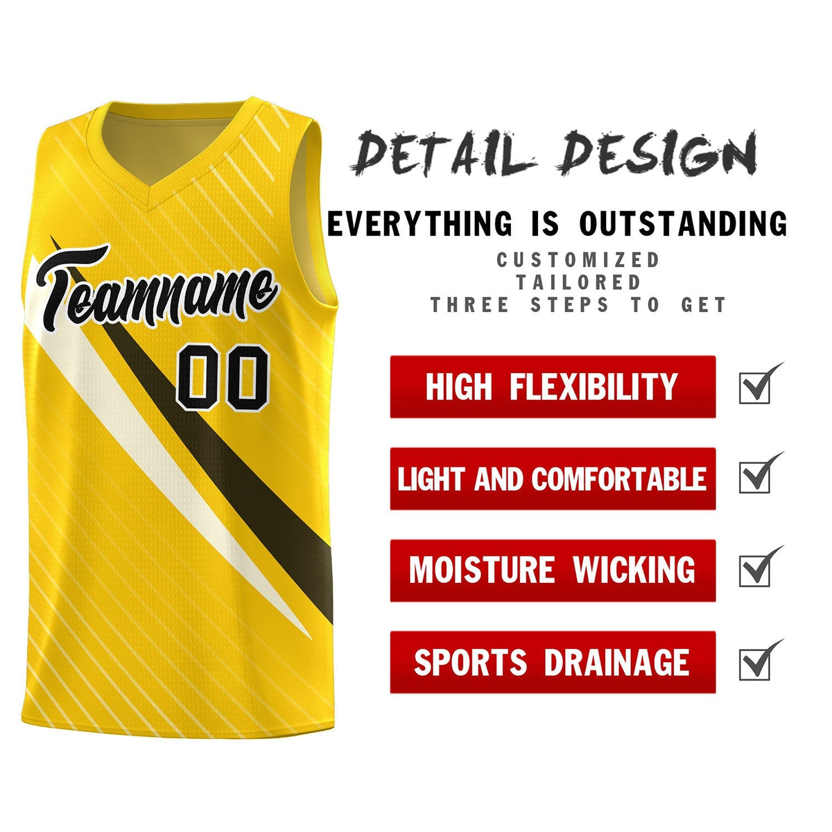 Custom Gold Diagonal Pinstripe Pattern Color Block Sports Uniform Basketball Jersey|KXKSHOP