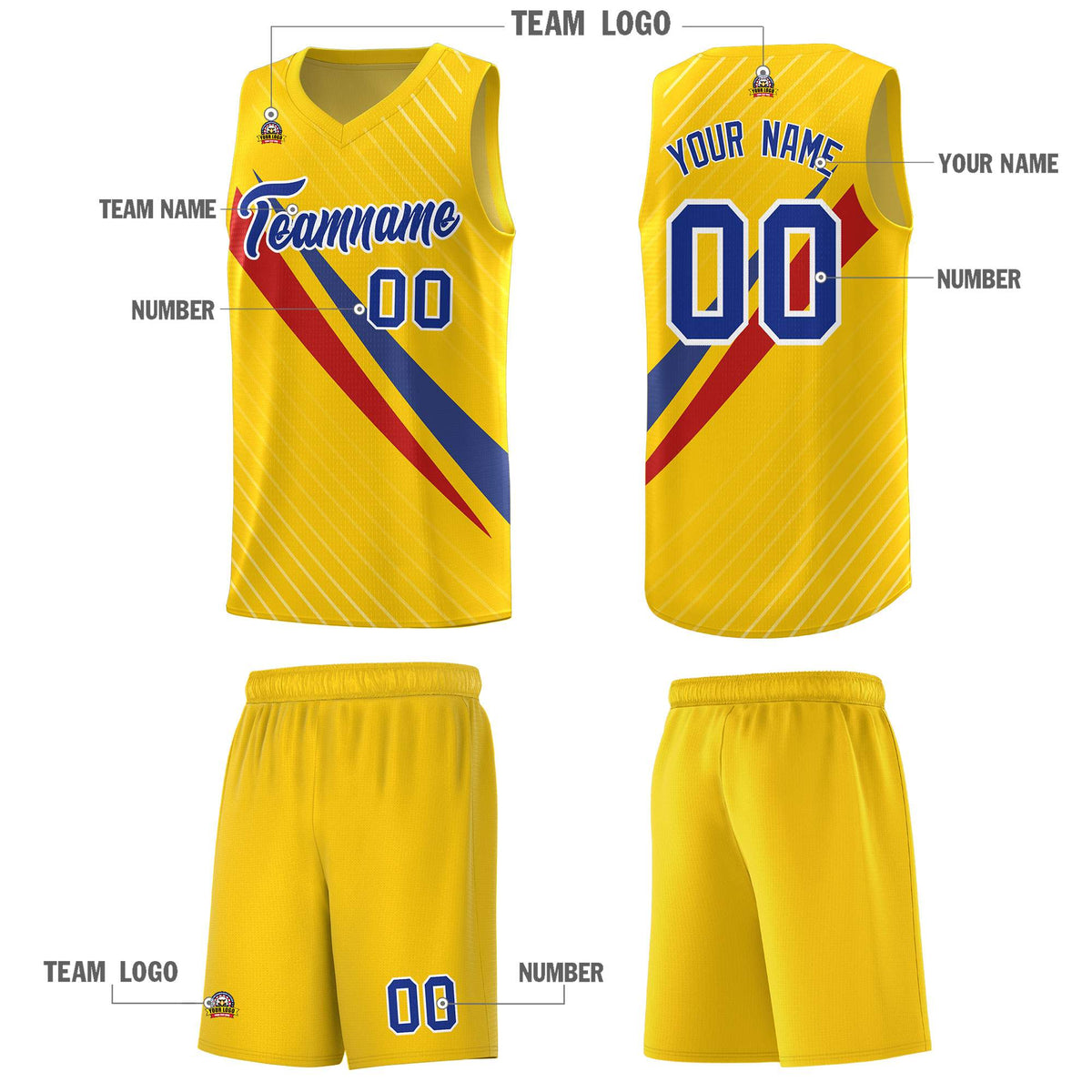Custom Gold Diagonal Pinstripe Pattern Color Block Sports Uniform Basketball Jersey|KXKSHOP