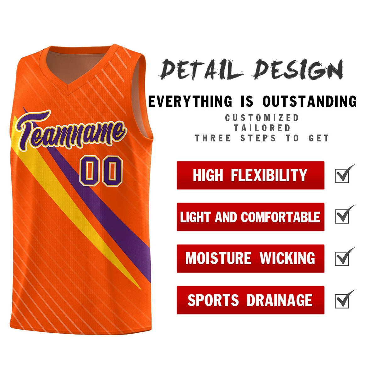 Custom Orange Diagonal Pinstripe Pattern Color Block Sports Uniform Basketball Jersey|KXKSHOP