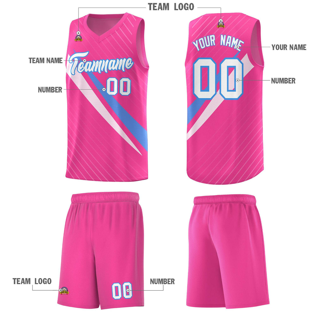 Custom Pink Diagonal Pinstripe Pattern Color Block Sports Uniform Basketball Jersey|KXKSHOP