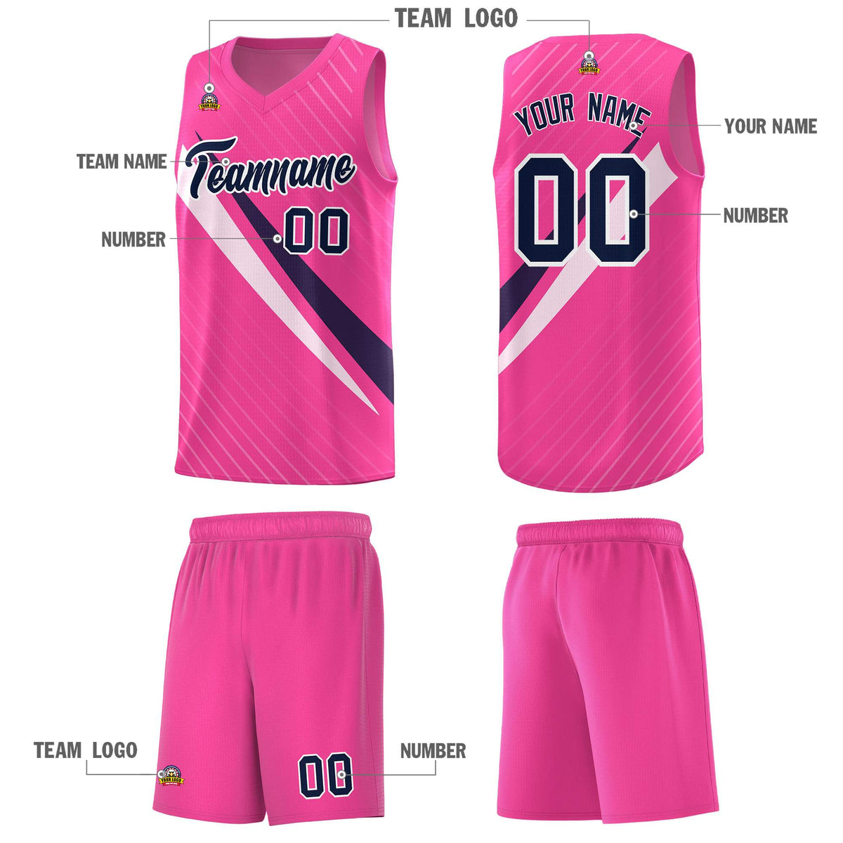 Custom Pink Diagonal Pinstripe Pattern Color Block Sports Uniform Basketball Jersey|KXKSHOP