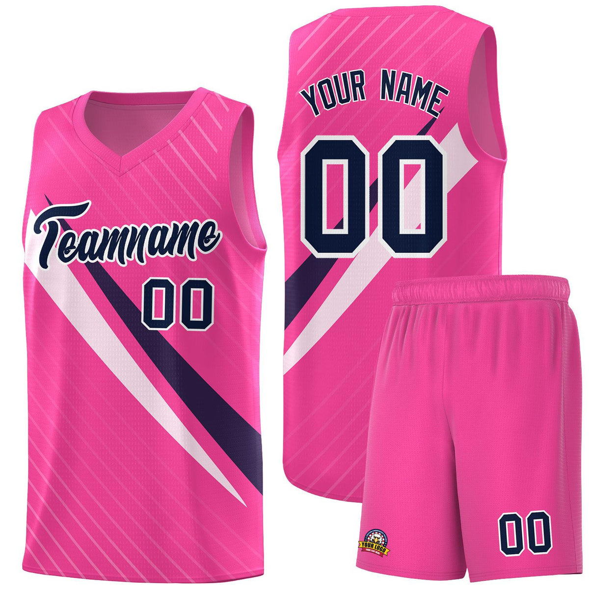 Custom Pink Diagonal Pinstripe Pattern Color Block Sports Uniform Basketball Jersey|KXKSHOP