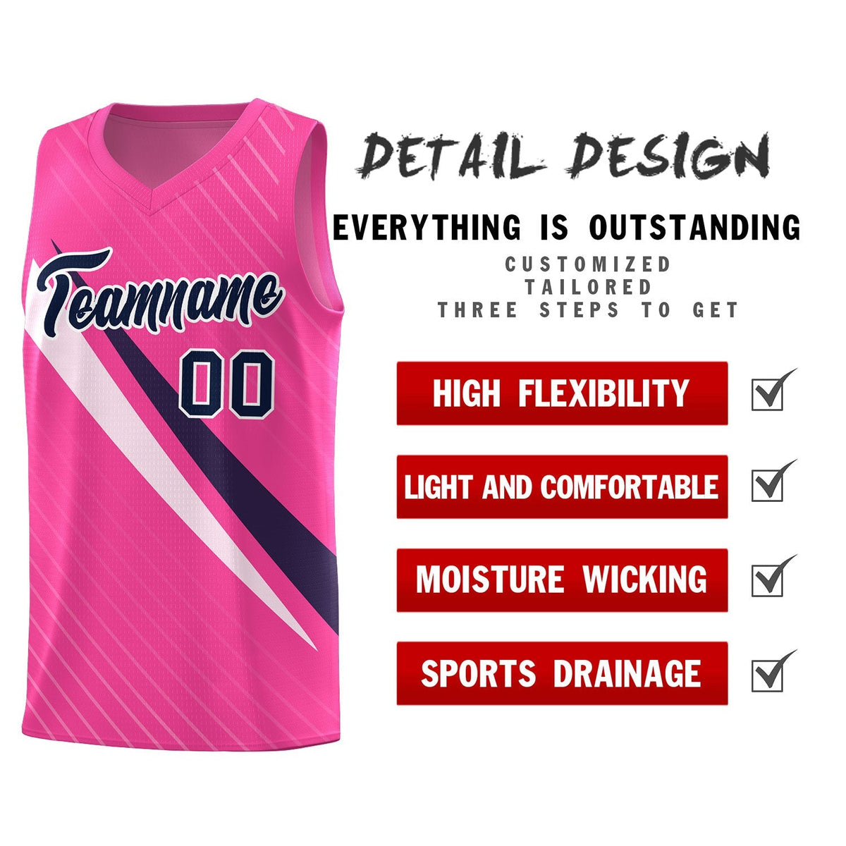 Custom Pink Diagonal Pinstripe Pattern Color Block Sports Uniform Basketball Jersey|KXKSHOP