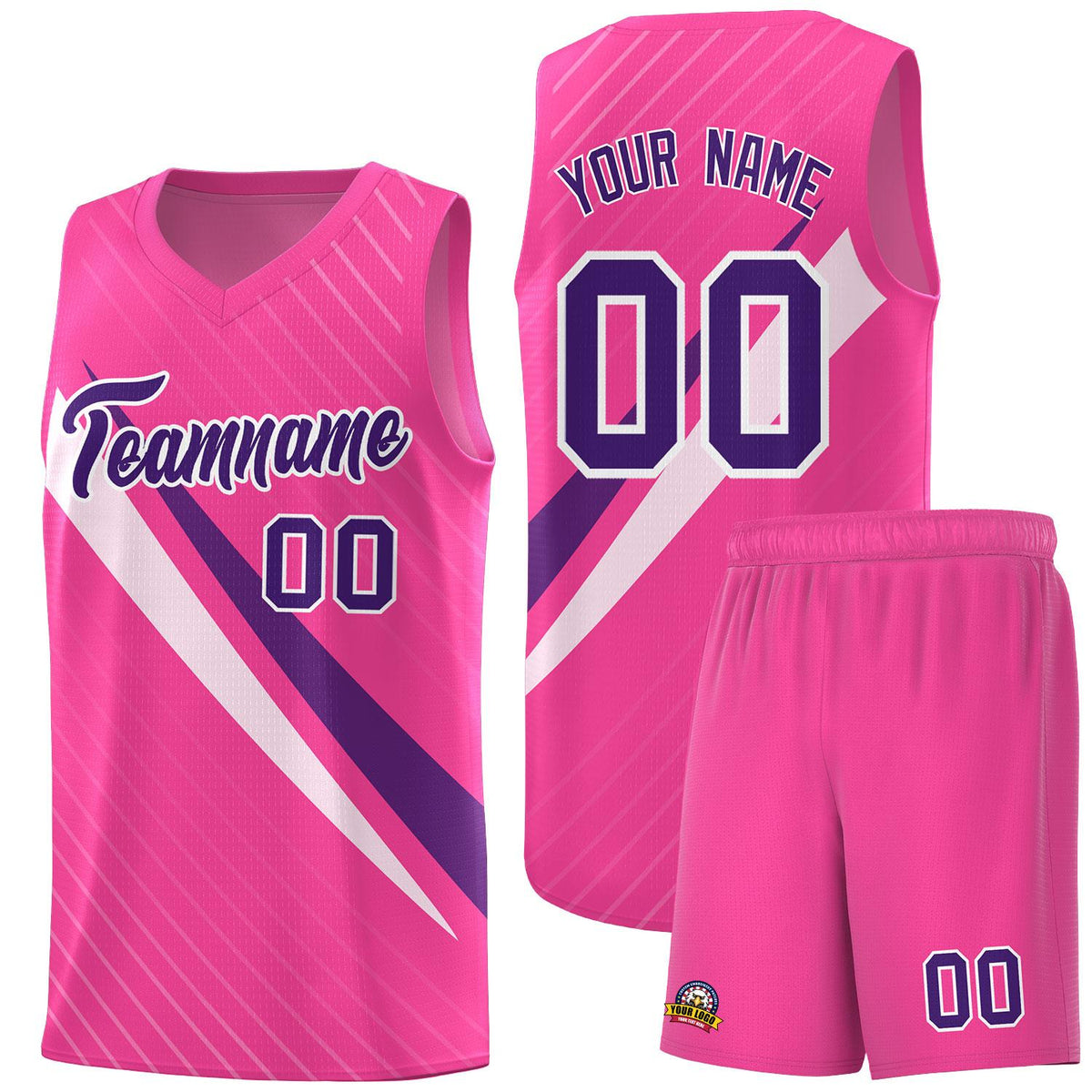 Custom Pink Diagonal Pinstripe Pattern Color Block Sports Uniform Basketball Jersey|KXKSHOP