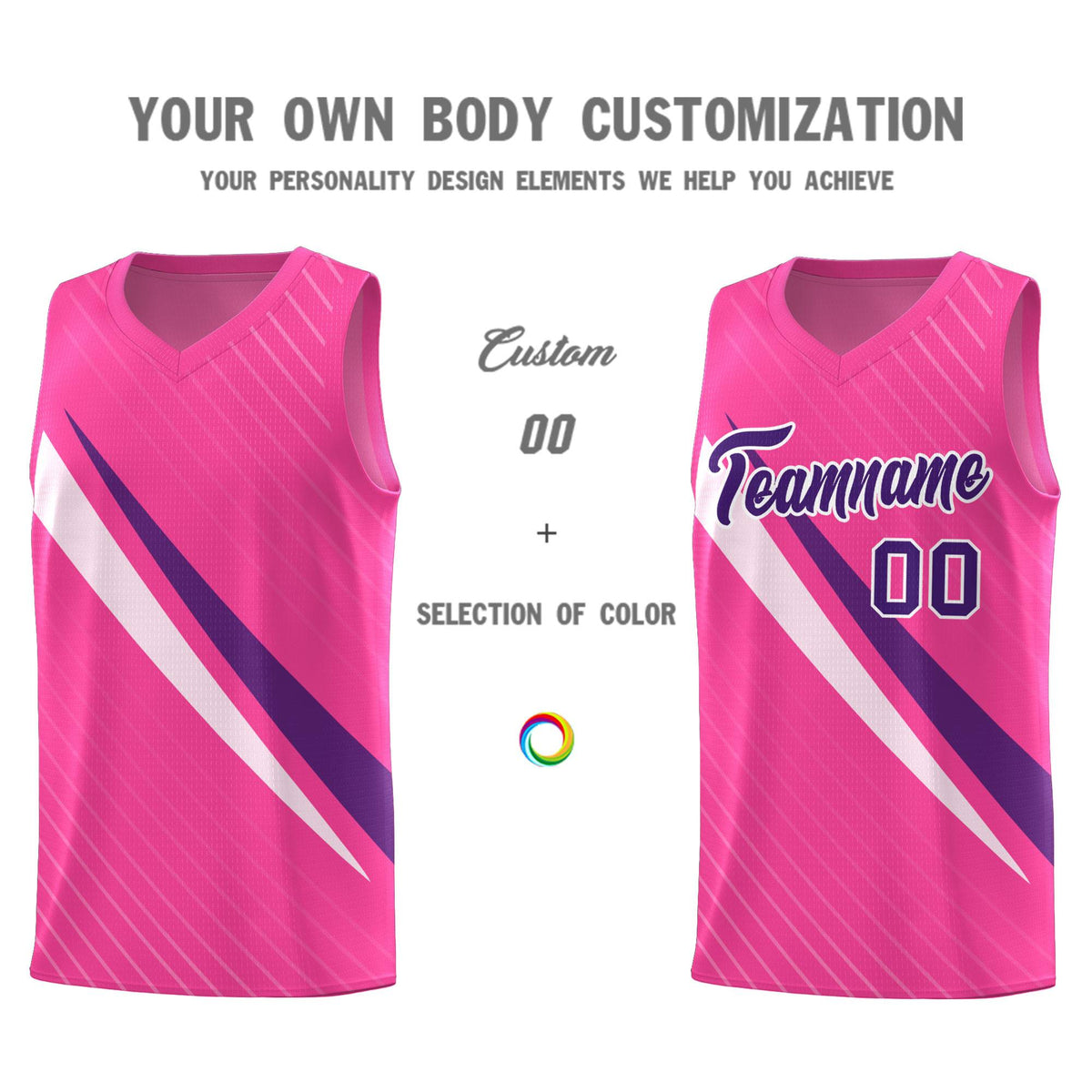 Custom Pink Diagonal Pinstripe Pattern Color Block Sports Uniform Basketball Jersey|KXKSHOP