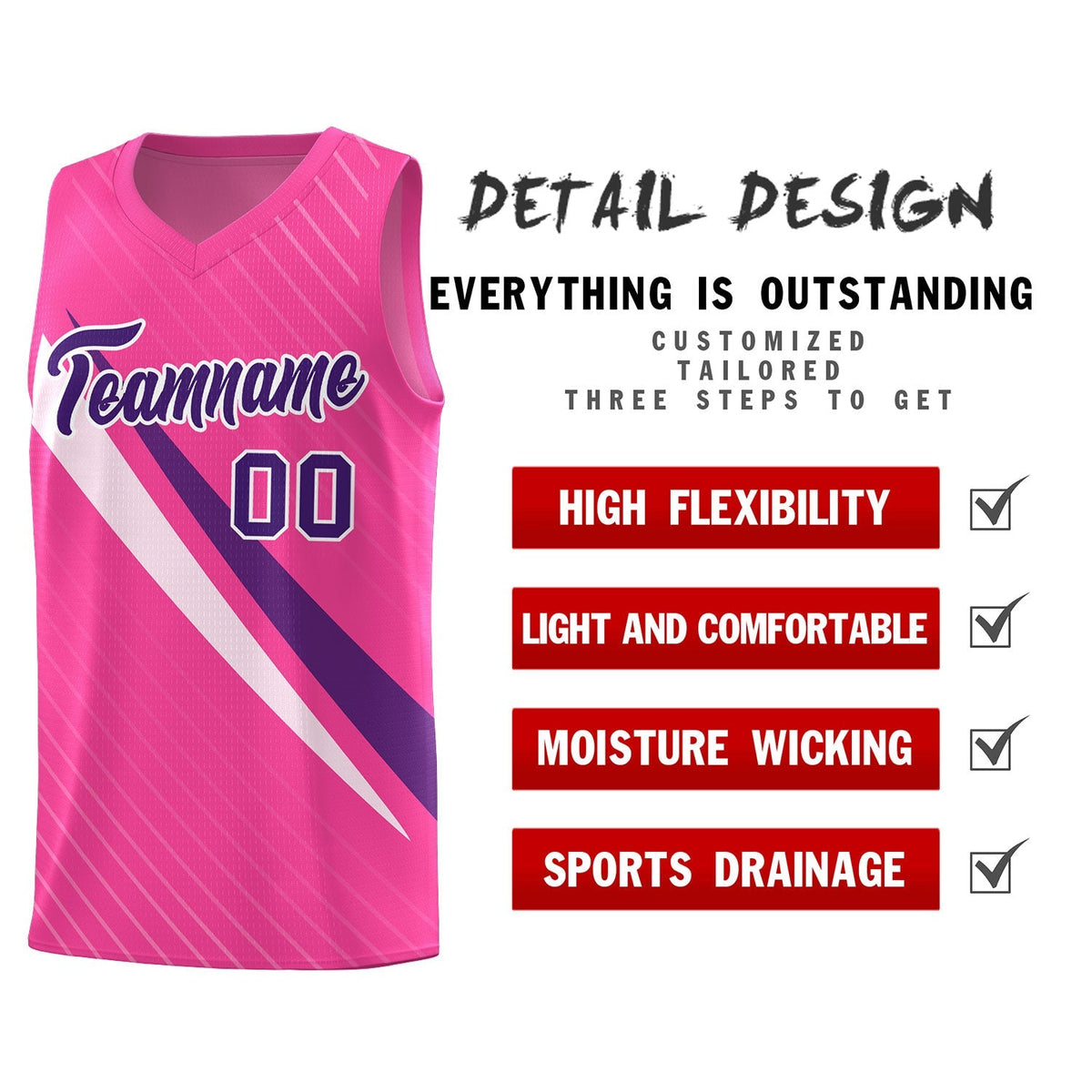 Custom Pink Diagonal Pinstripe Pattern Color Block Sports Uniform Basketball Jersey|KXKSHOP