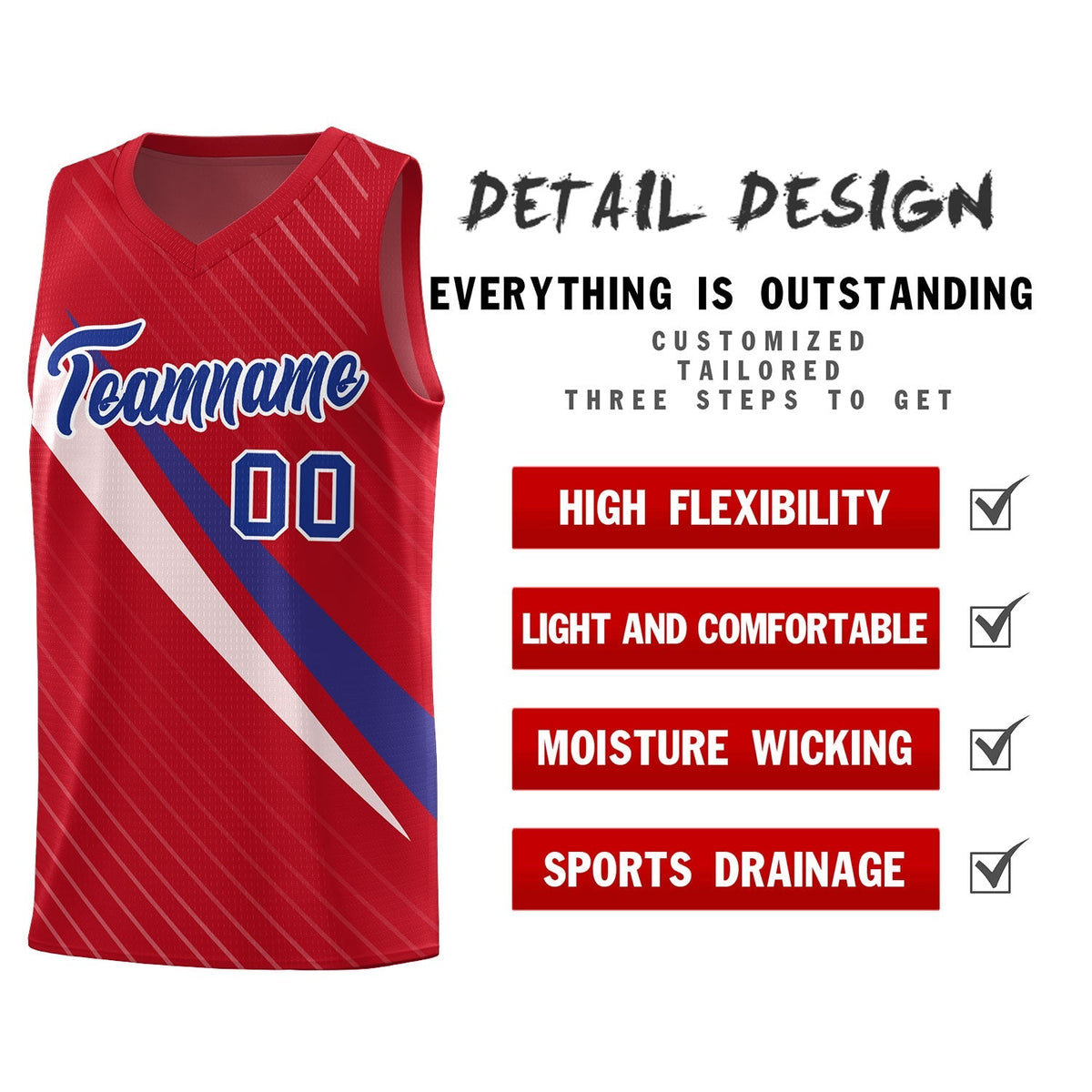 Custom Red Diagonal Pinstripe Pattern Color Block Sports Uniform Basketball Jersey|KXKSHOP