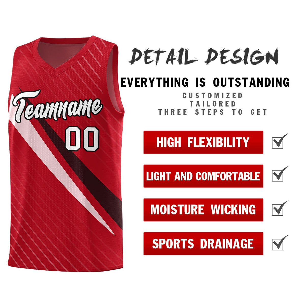 Custom Red Diagonal Pinstripe Pattern Color Block Sports Uniform Basketball Jersey|KXKSHOP