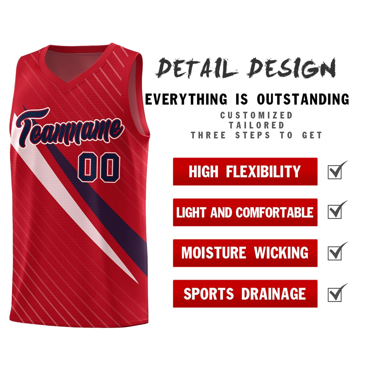 Custom Red Diagonal Pinstripe Pattern Color Block Sports Uniform Basketball Jersey|KXKSHOP