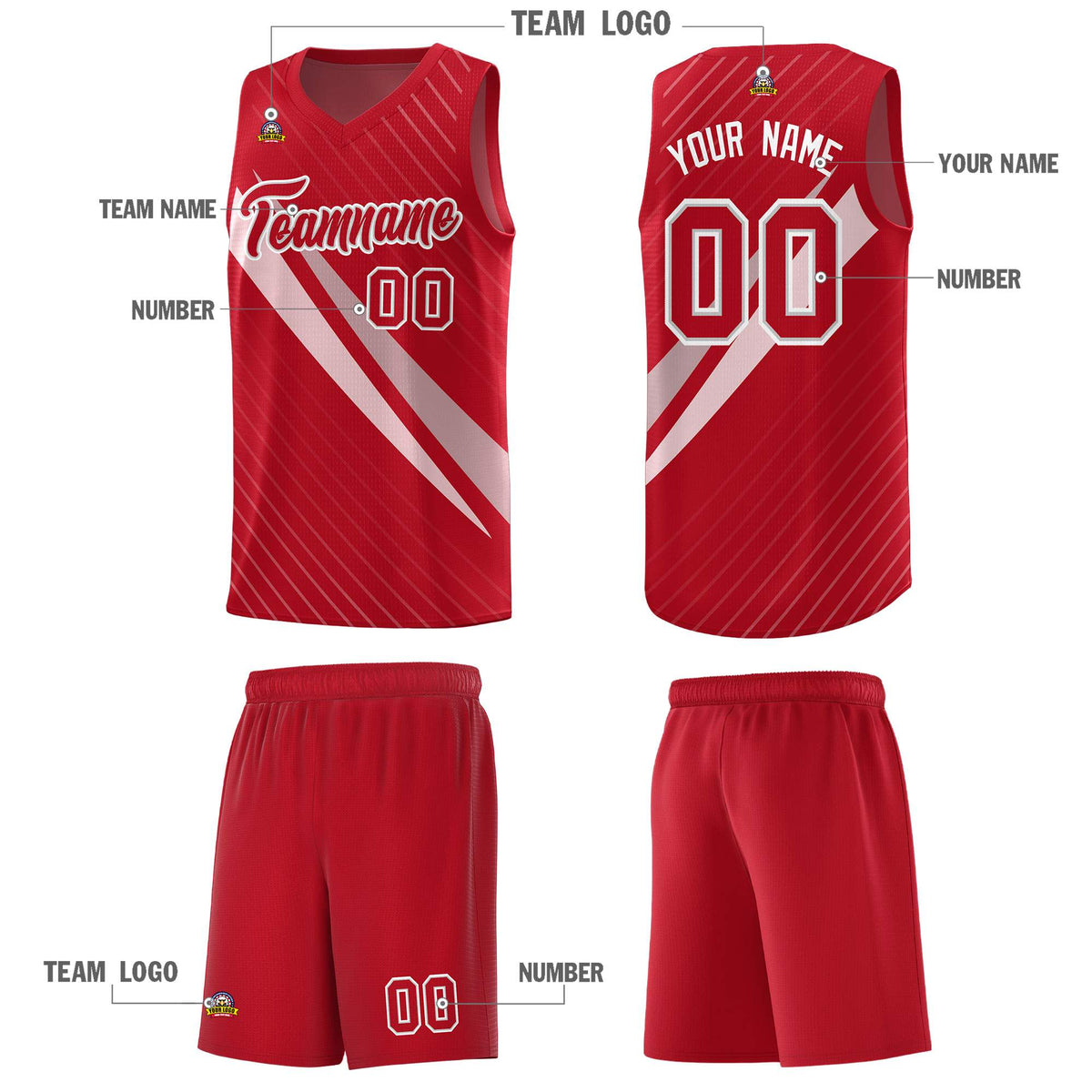 Custom Red Diagonal Pinstripe Pattern Color Block Sports Uniform Basketball Jersey|KXKSHOP