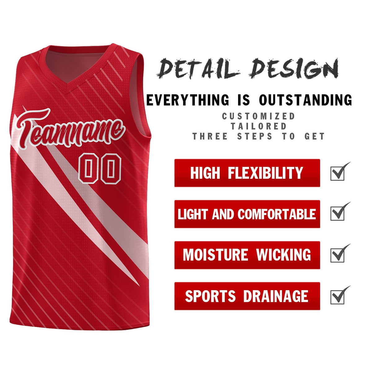 Custom Red Diagonal Pinstripe Pattern Color Block Sports Uniform Basketball Jersey|KXKSHOP