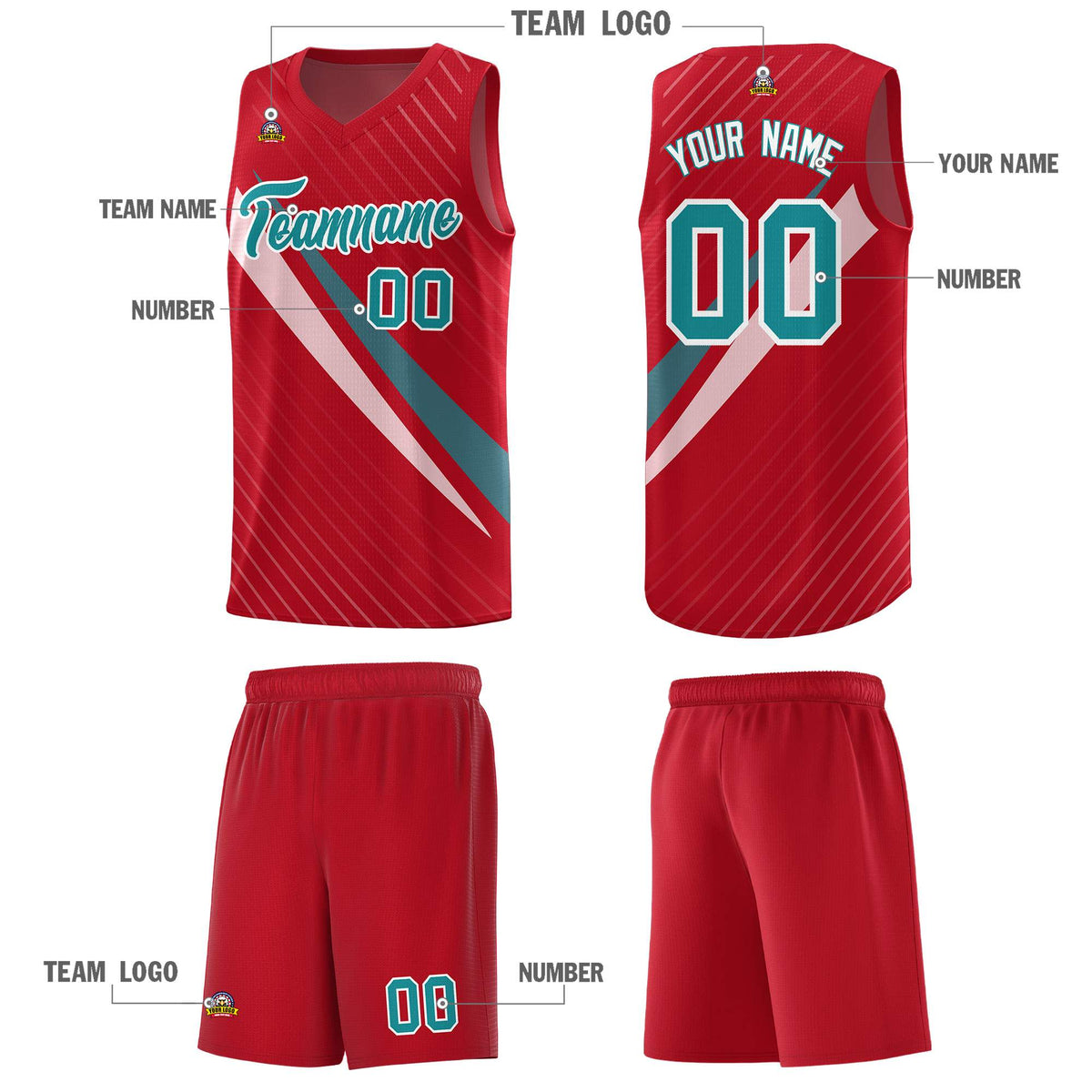 Custom Red Diagonal Pinstripe Pattern Color Block Sports Uniform Basketball Jersey|KXKSHOP