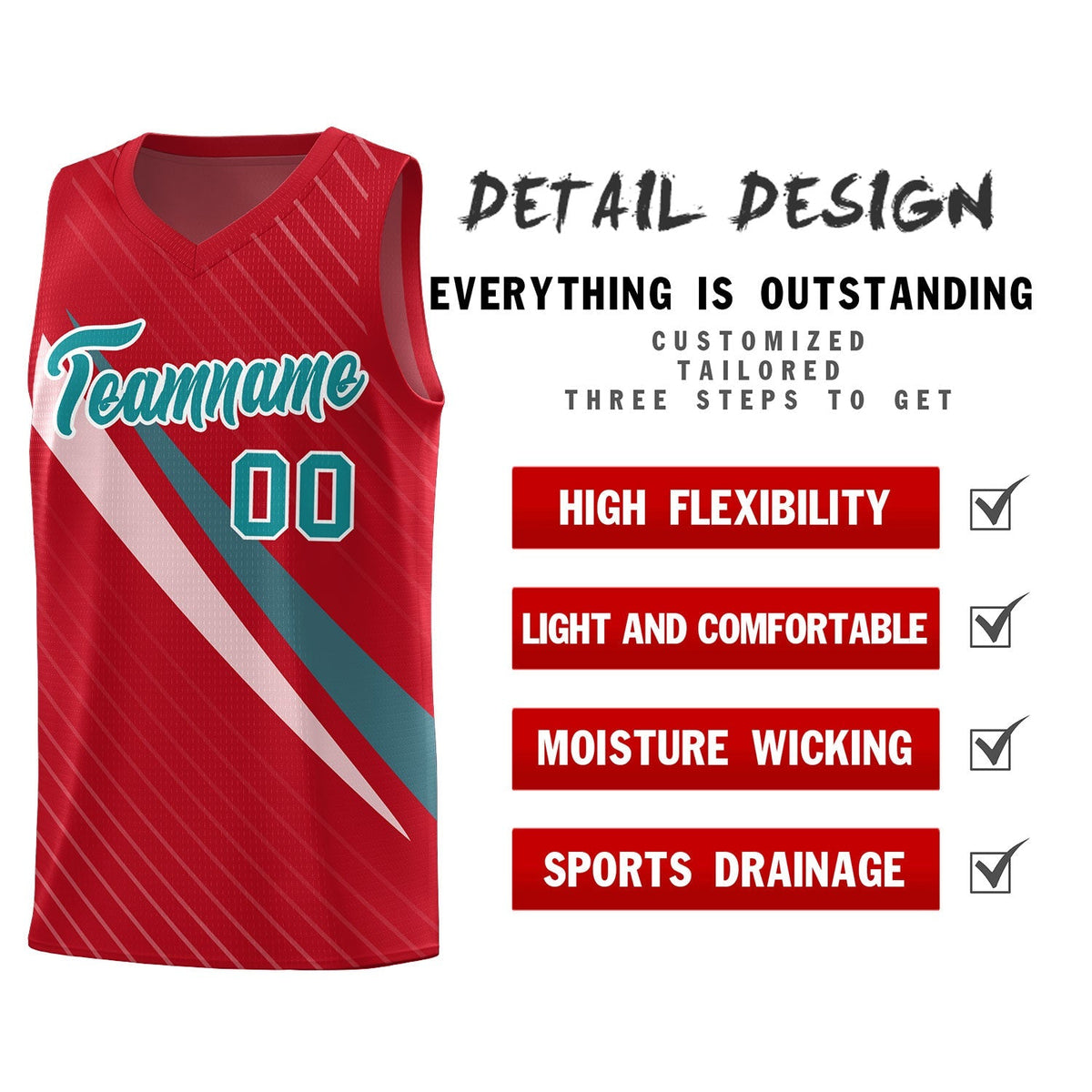 Custom Red Diagonal Pinstripe Pattern Color Block Sports Uniform Basketball Jersey|KXKSHOP