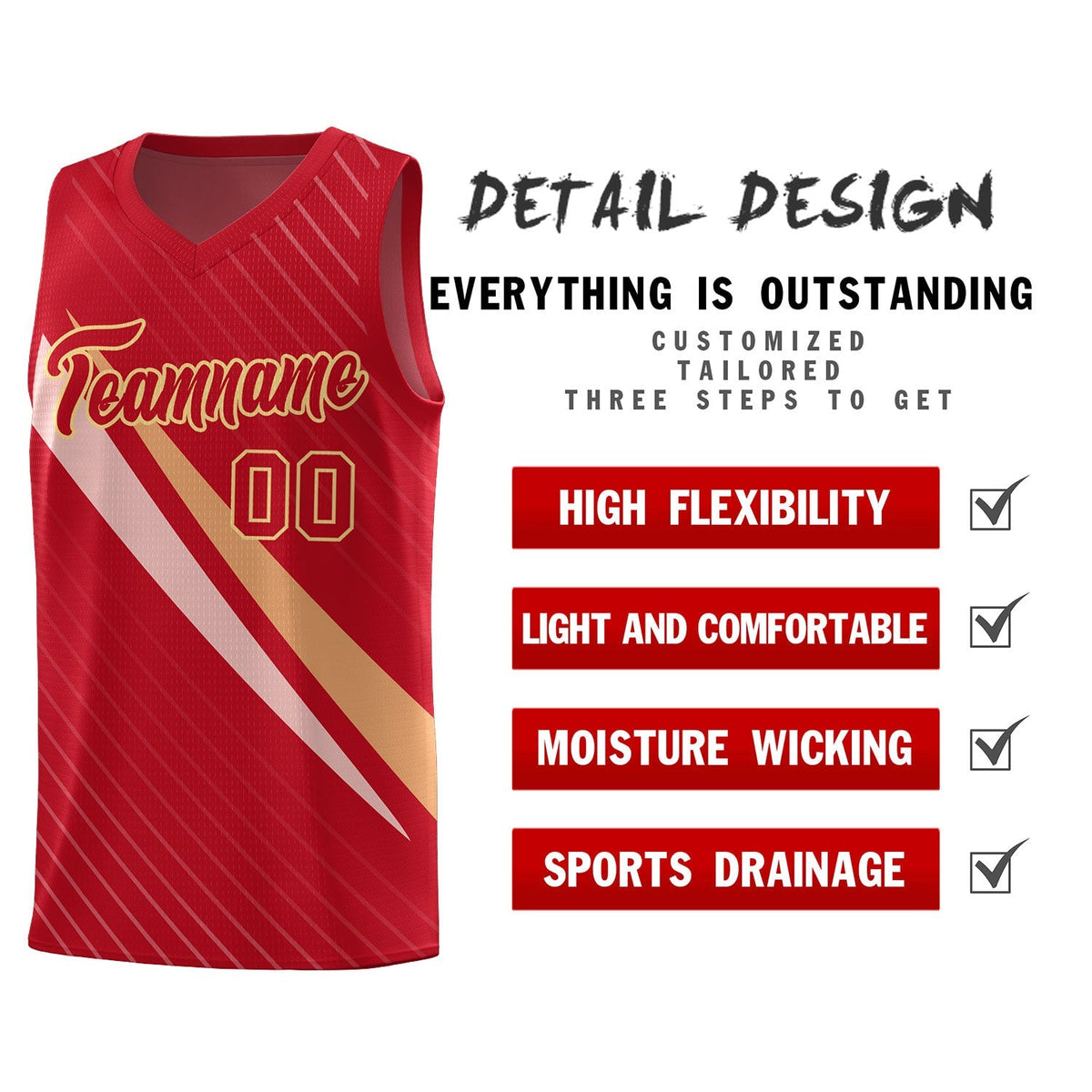 Custom Red Diagonal Pinstripe Pattern Color Block Sports Uniform Basketball Jersey|KXKSHOP