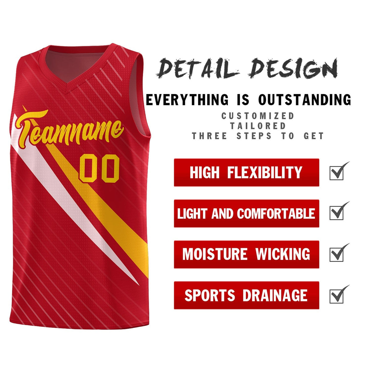 Custom Red Diagonal Pinstripe Pattern Color Block Sports Uniform Basketball Jersey|KXKSHOP