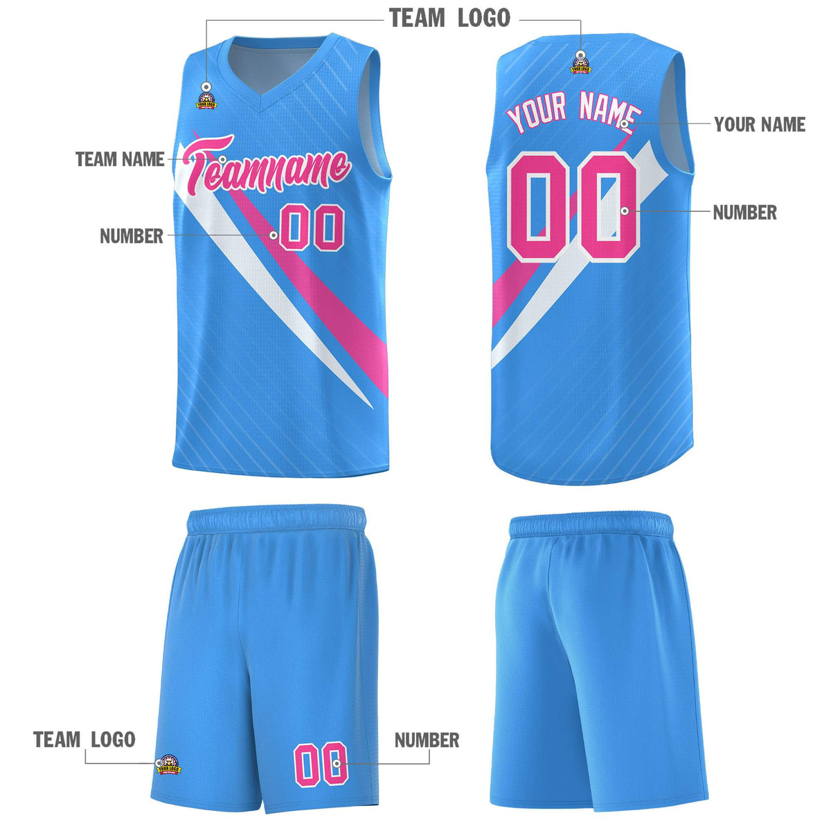 Custom Light Blue Diagonal Pinstripe Pattern Color Block Sports Uniform Basketball Jersey|KXKSHOP