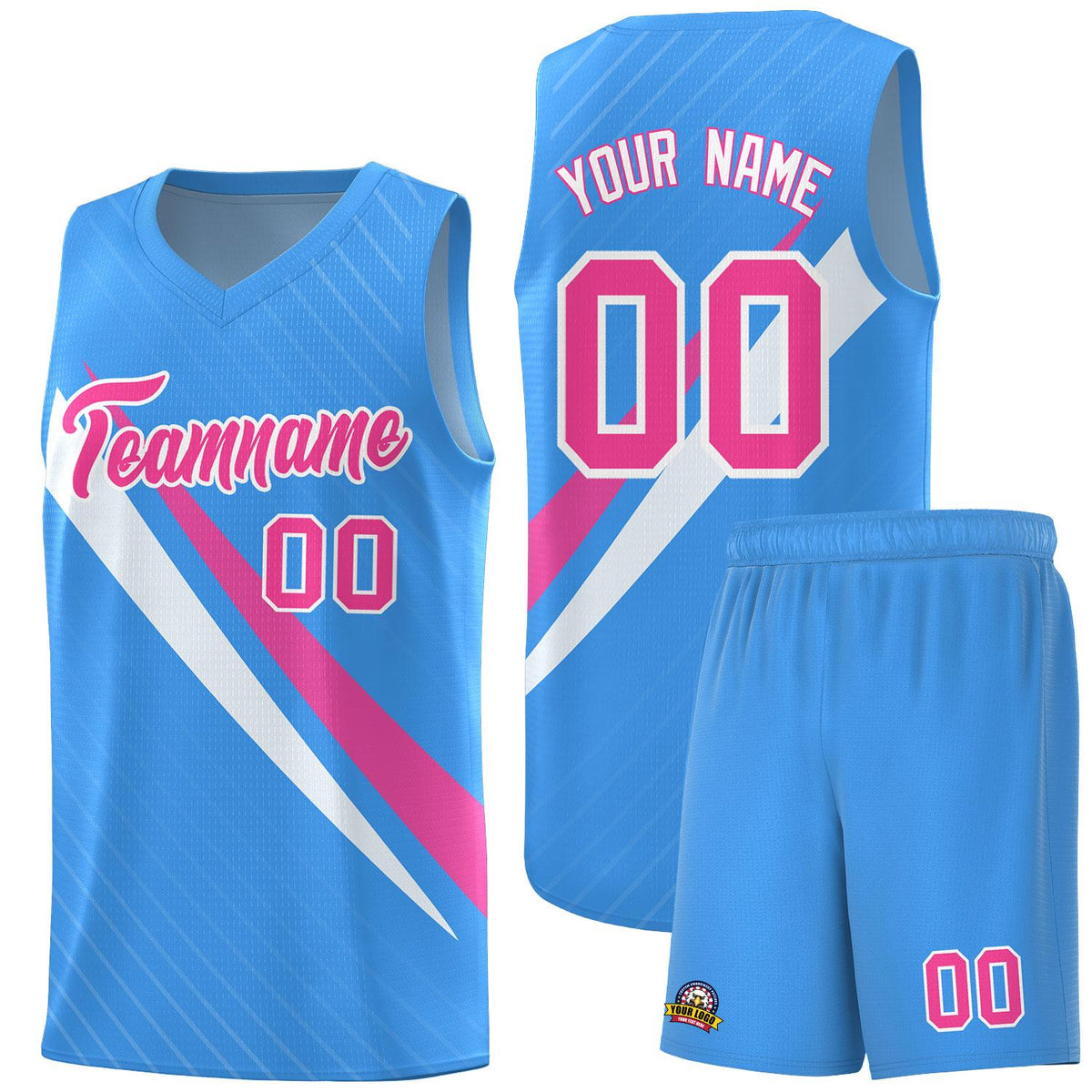 Custom Light Blue Diagonal Pinstripe Pattern Color Block Sports Uniform Basketball Jersey|KXKSHOP
