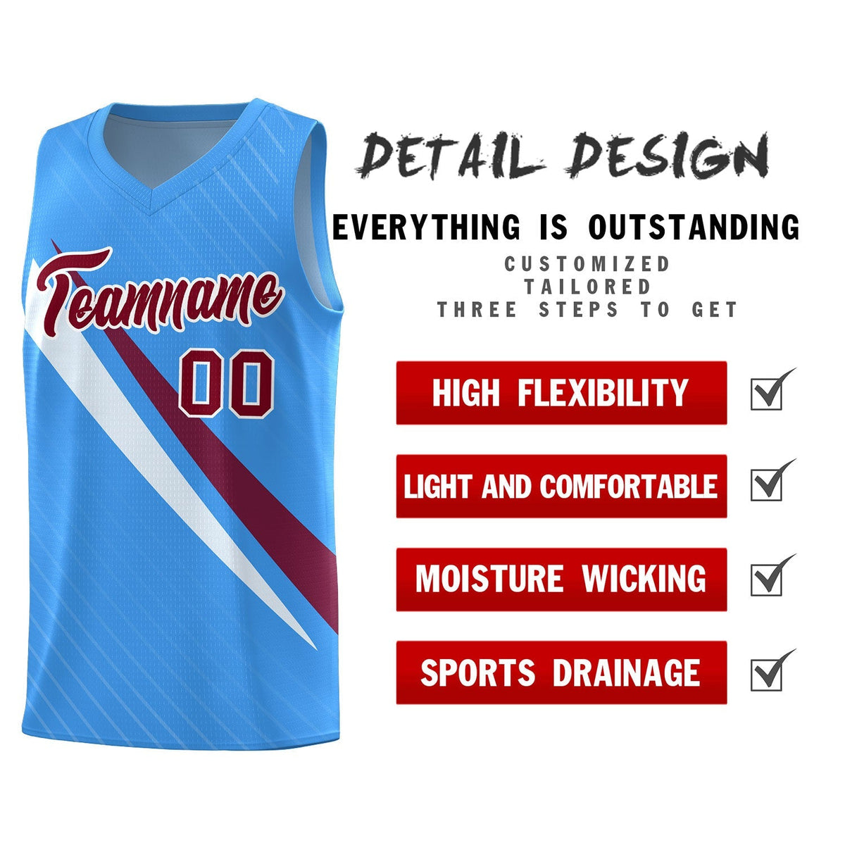 Custom Light Blue Diagonal Pinstripe Pattern Color Block Sports Uniform Basketball Jersey|KXKSHOP