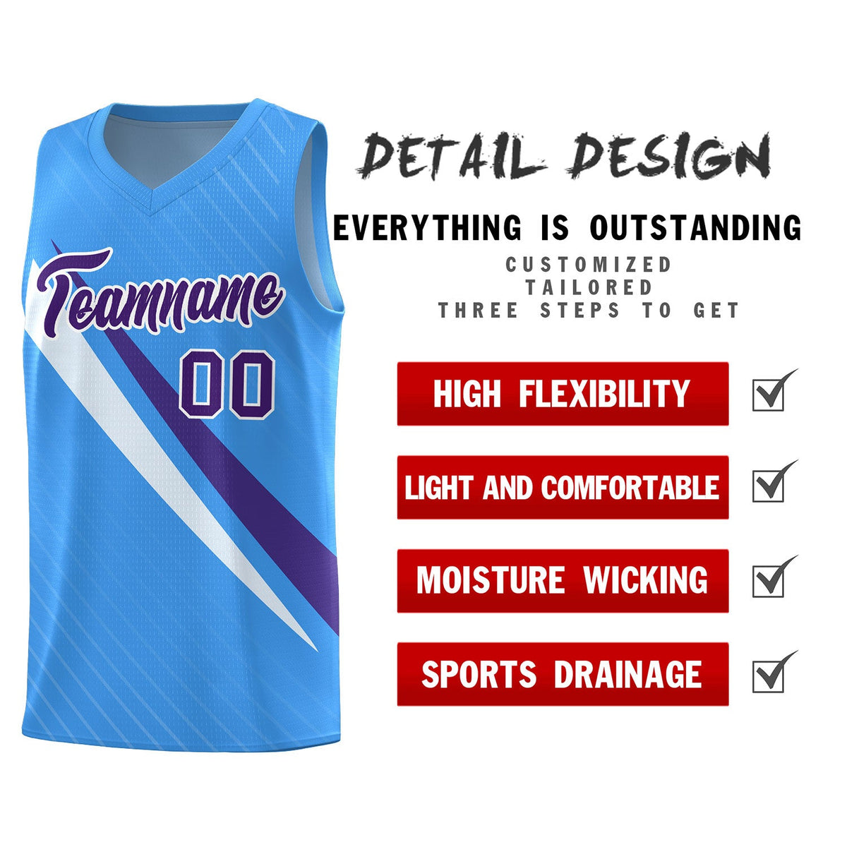Custom Light Blue Diagonal Pinstripe Pattern Color Block Sports Uniform Basketball Jersey|KXKSHOP