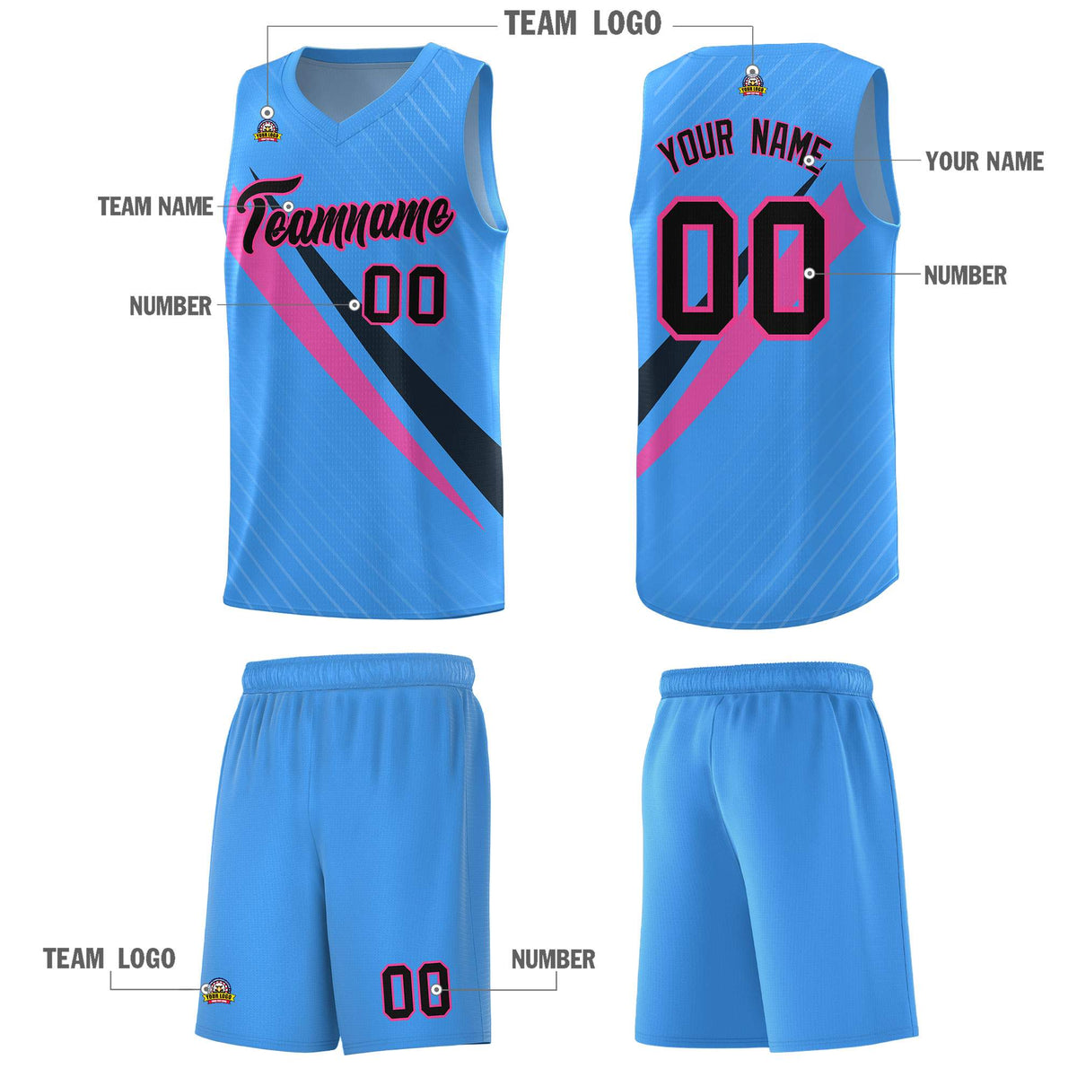 Custom Light Blue Diagonal Pinstripe Pattern Color Block Sports Uniform Basketball Jersey|KXKSHOP