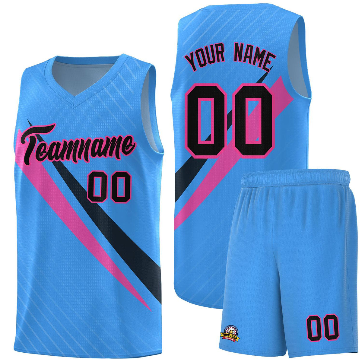 Custom Light Blue Diagonal Pinstripe Pattern Color Block Sports Uniform Basketball Jersey|KXKSHOP