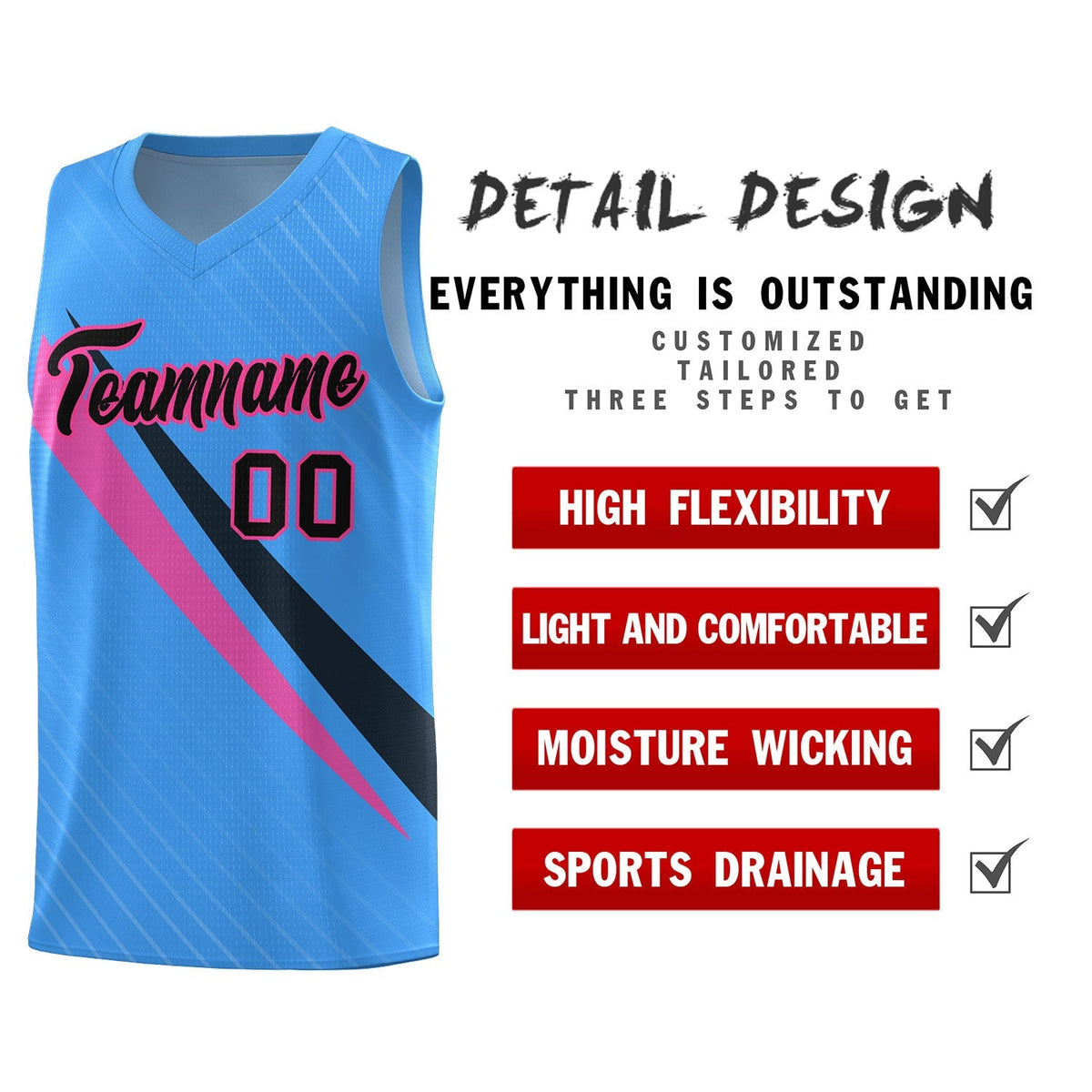 Custom Light Blue Diagonal Pinstripe Pattern Color Block Sports Uniform Basketball Jersey|KXKSHOP