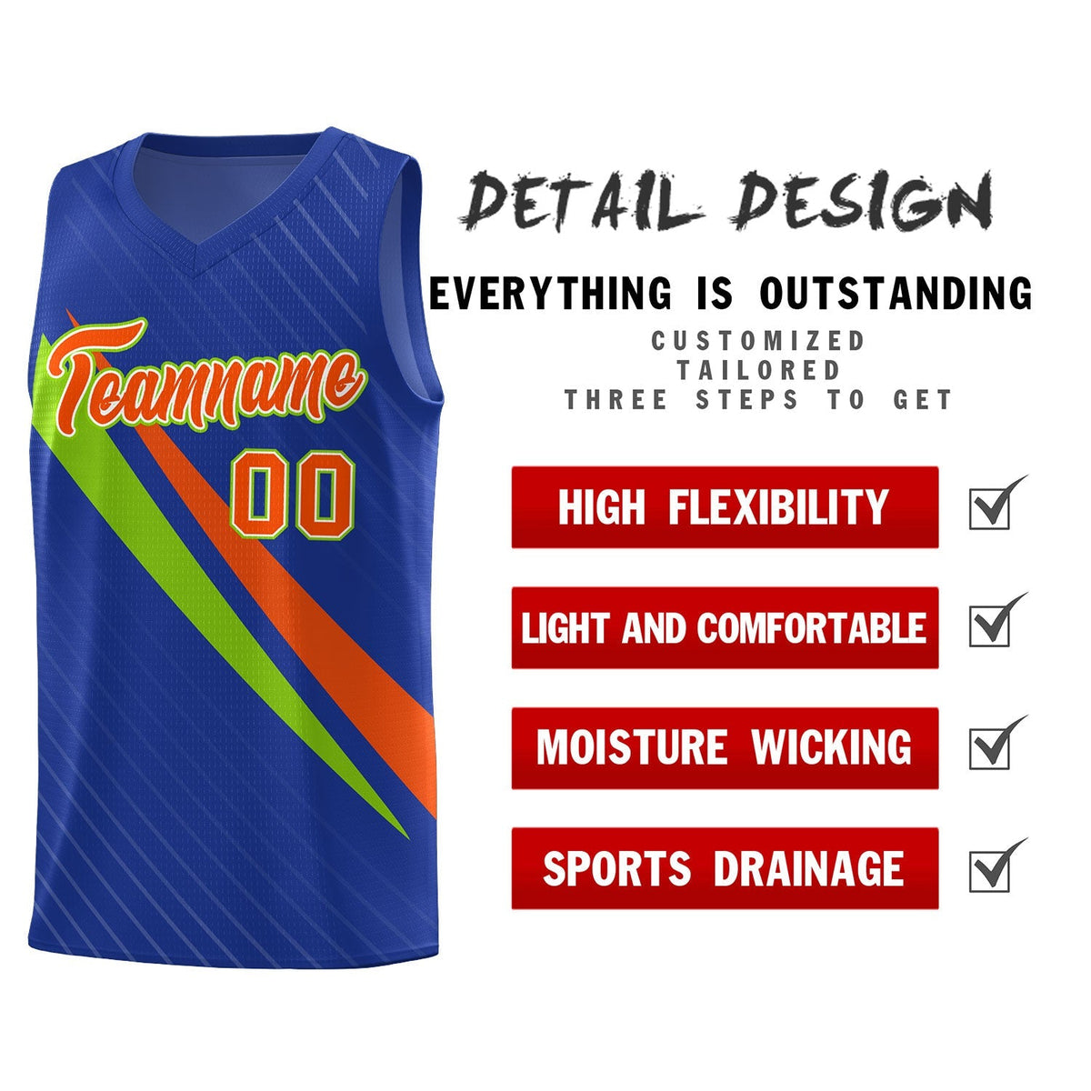 Custom Royal Diagonal Pinstripe Pattern Color Block Sports Uniform Basketball Jersey|KXKSHOP
