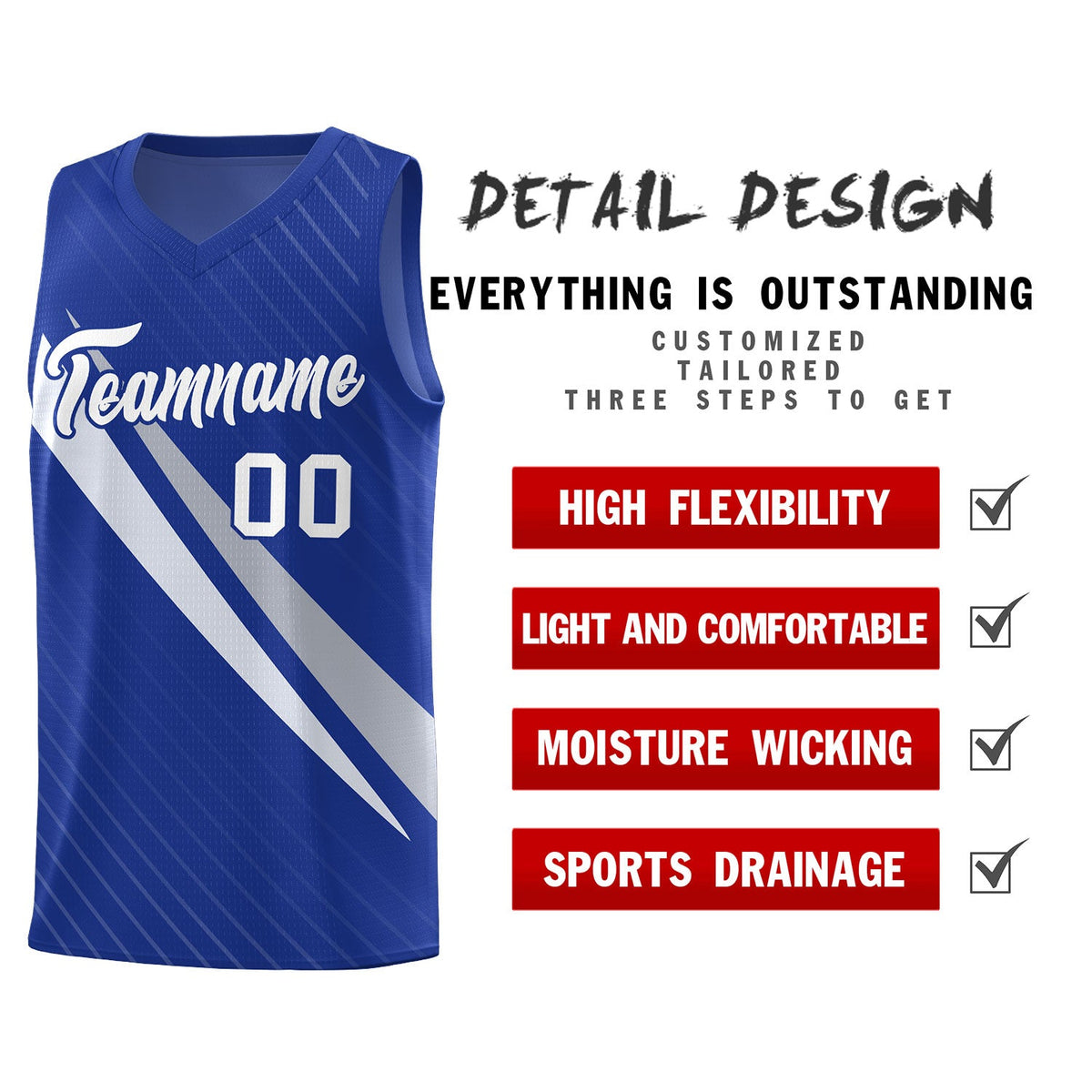 Custom Royal Diagonal Pinstripe Pattern Color Block Sports Uniform Basketball Jersey|KXKSHOP