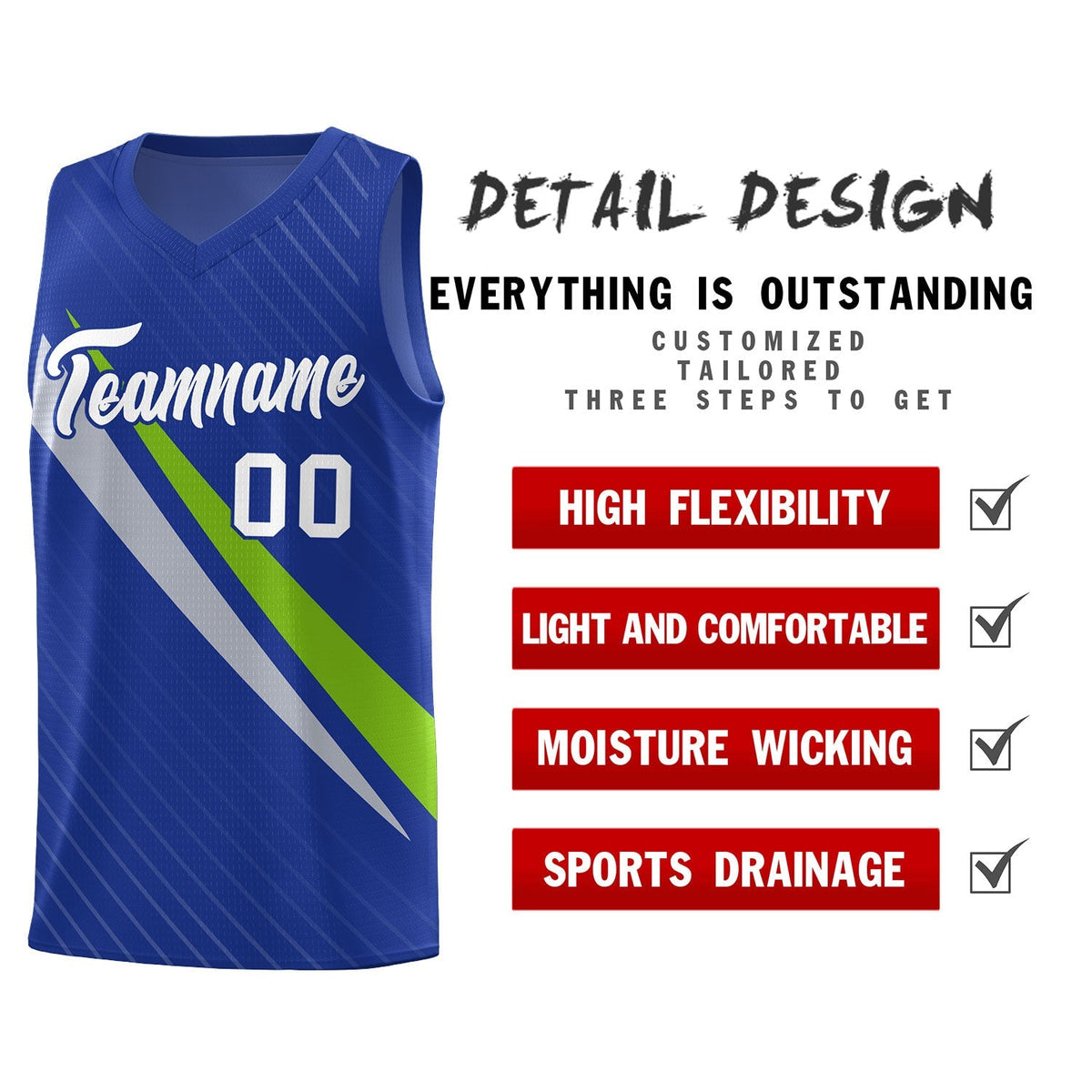 Custom Royal Diagonal Pinstripe Pattern Color Block Sports Uniform Basketball Jersey|KXKSHOP