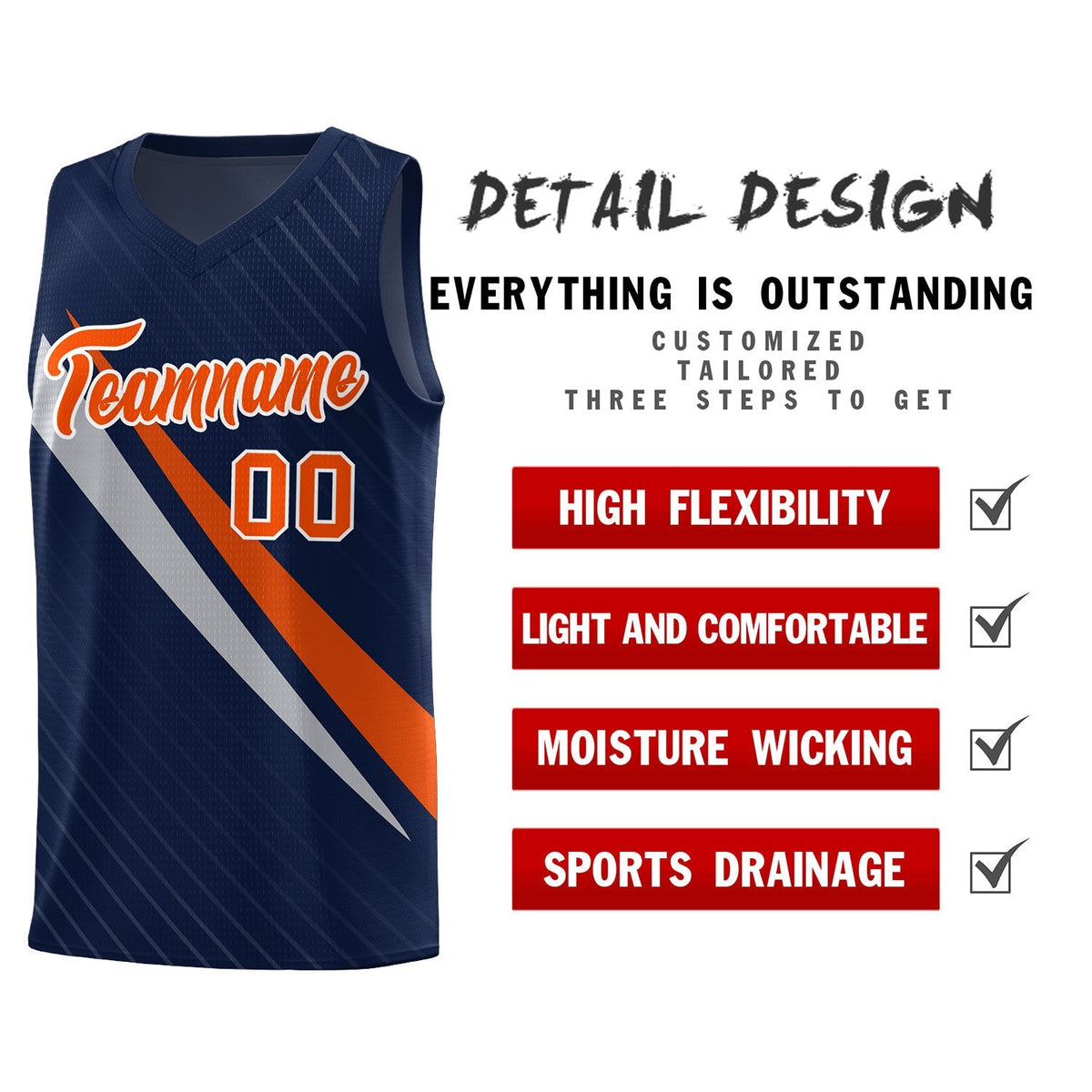Custom Navy Diagonal Pinstripe Pattern Color Block Sports Uniform Basketball Jersey|KXKSHOP