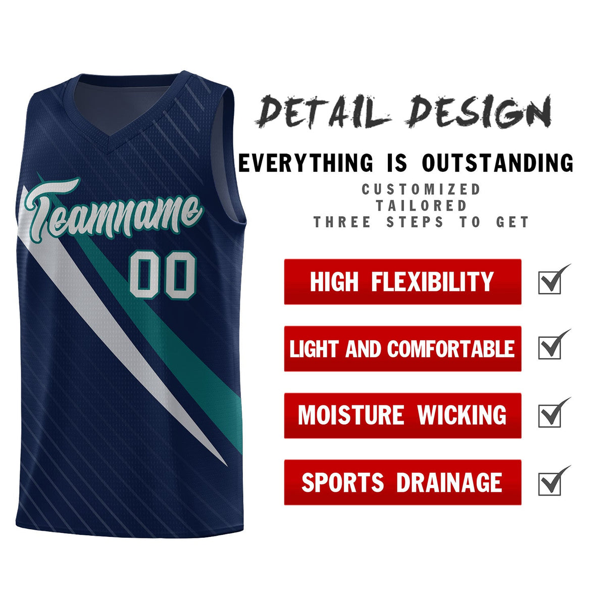 Custom Navy Diagonal Pinstripe Pattern Color Block Sports Uniform Basketball Jersey|KXKSHOP