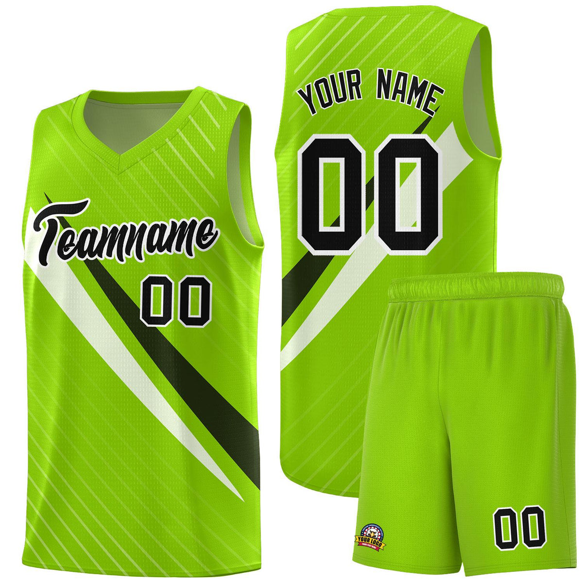 Custom Neon Green Diagonal Pinstripe Pattern Color Block Sports Uniform Basketball Jersey|KXKSHOP