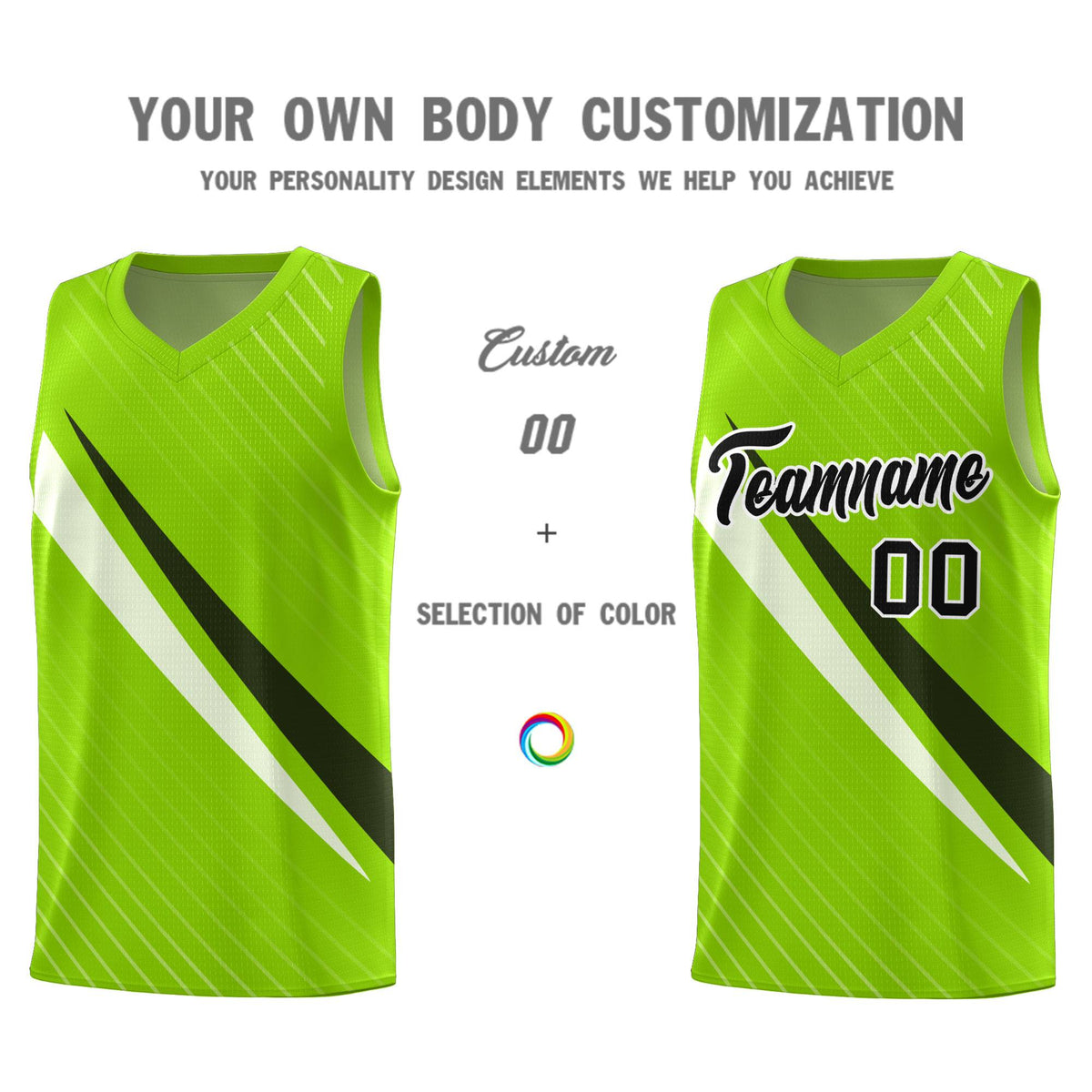 Custom Neon Green Diagonal Pinstripe Pattern Color Block Sports Uniform Basketball Jersey|KXKSHOP
