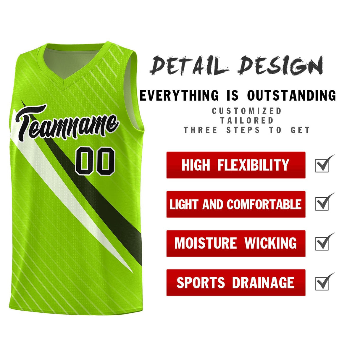 Custom Neon Green Diagonal Pinstripe Pattern Color Block Sports Uniform Basketball Jersey|KXKSHOP