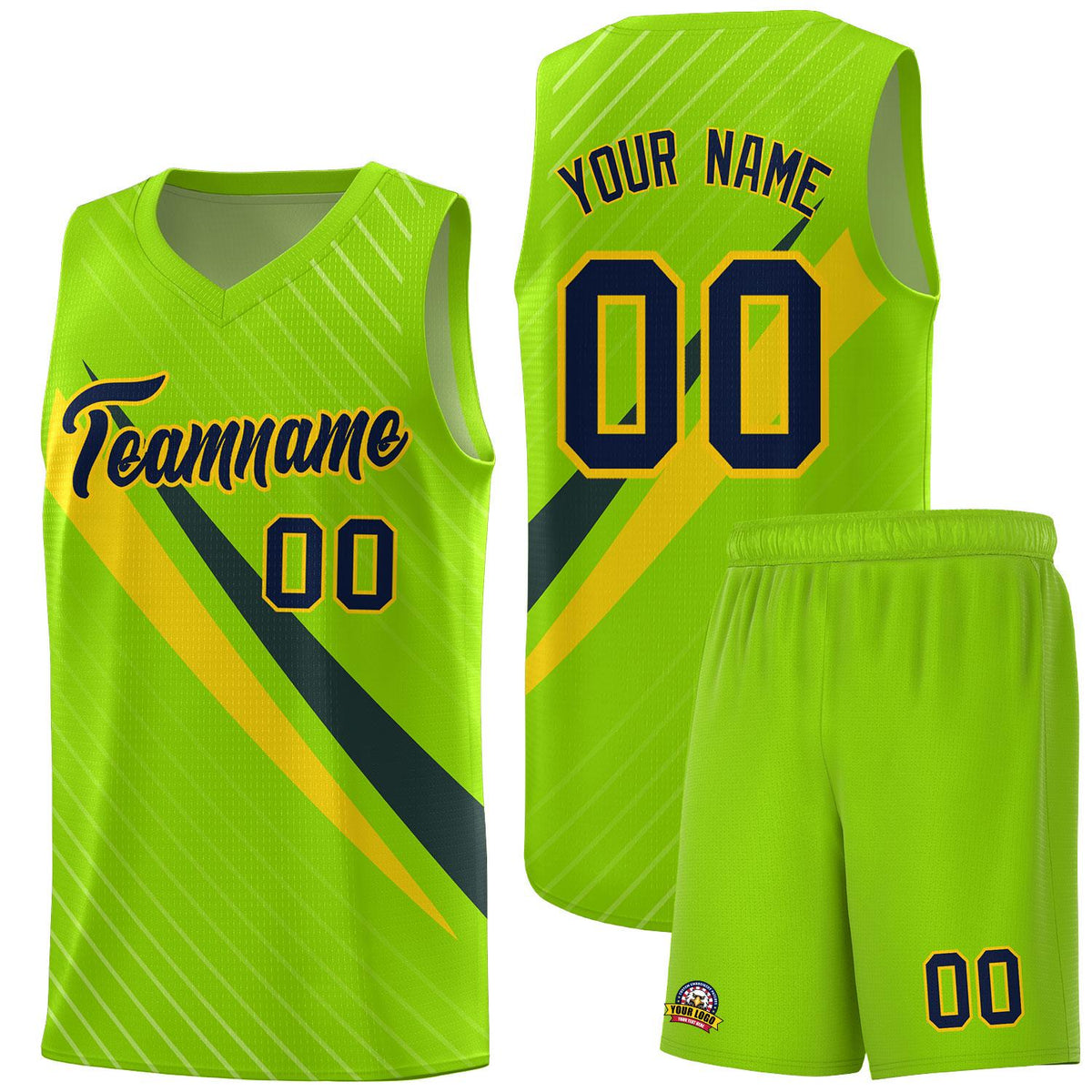 Custom Neon Green Diagonal Pinstripe Pattern Color Block Sports Uniform Basketball Jersey|KXKSHOP