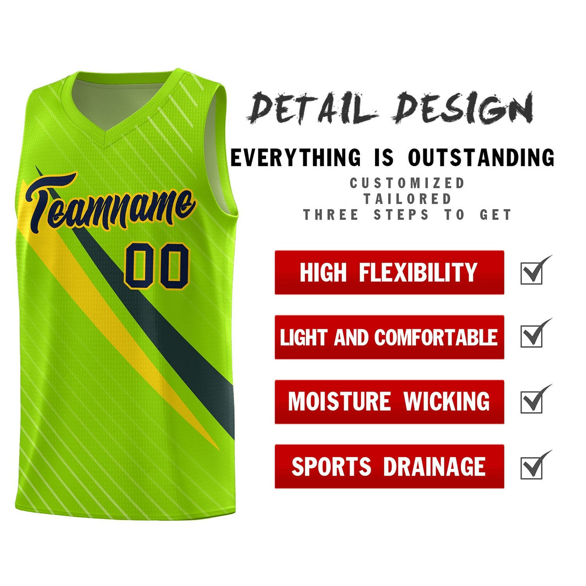 Custom Neon Green Diagonal Pinstripe Pattern Color Block Sports Uniform Basketball Jersey|KXKSHOP