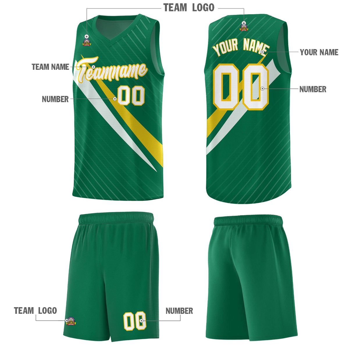 Custom Kelly Green Diagonal Pinstripe Pattern Color Block Sports Uniform Basketball Jersey|KXKSHOP